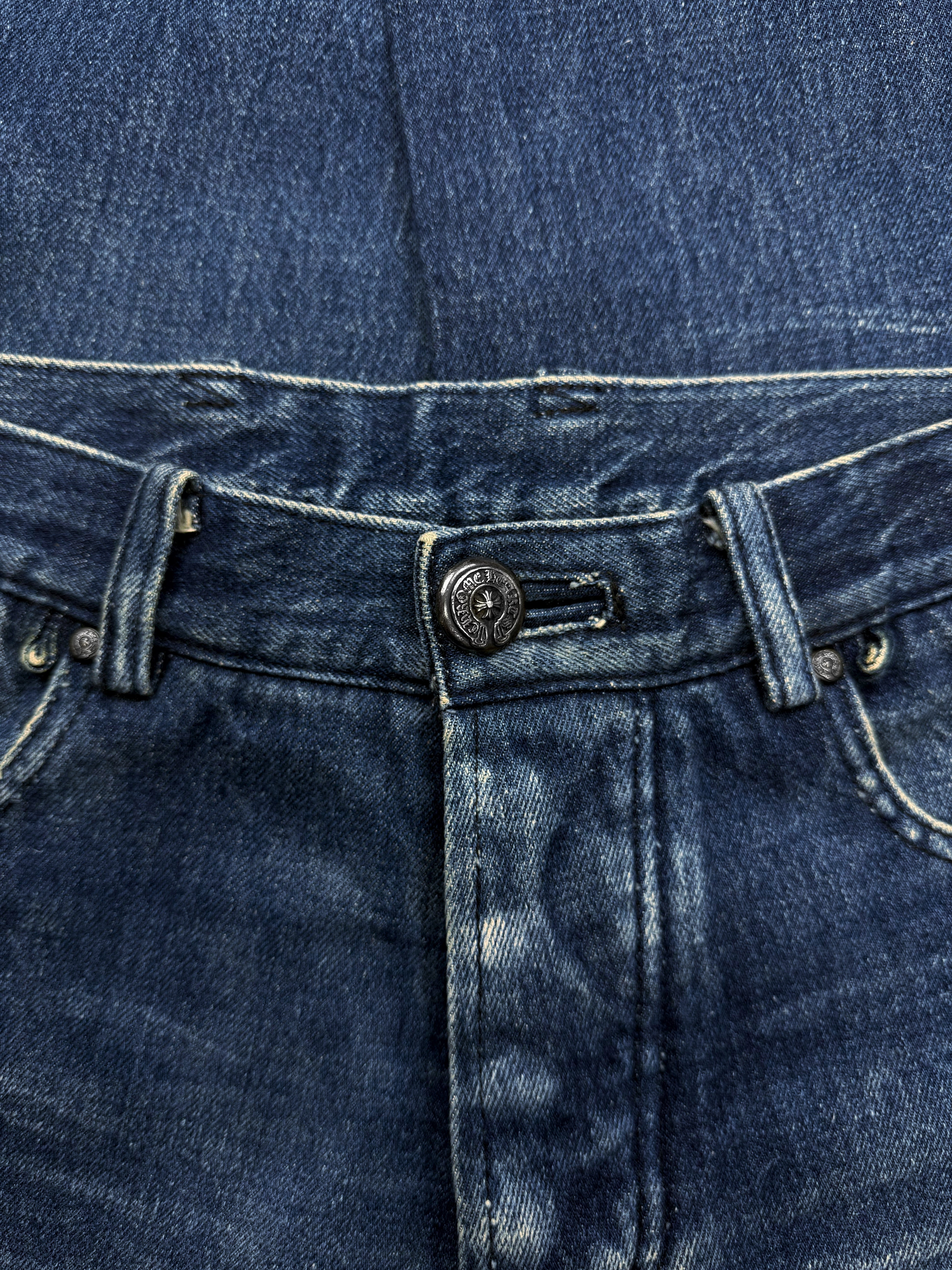 Chrome Hearts ‘5 Pocket’ Scroll Logo Blue Wash Boot Cut Jeans