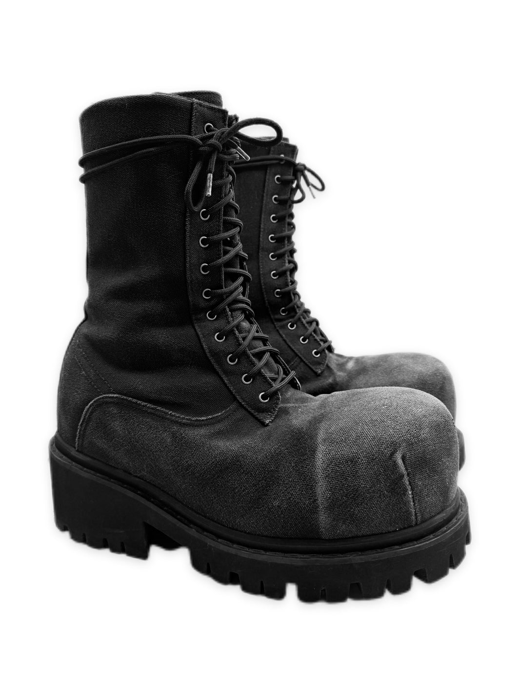 AW24 Balenciaga Canvas Hi-top Black Side Zip Combat Stomper Boots