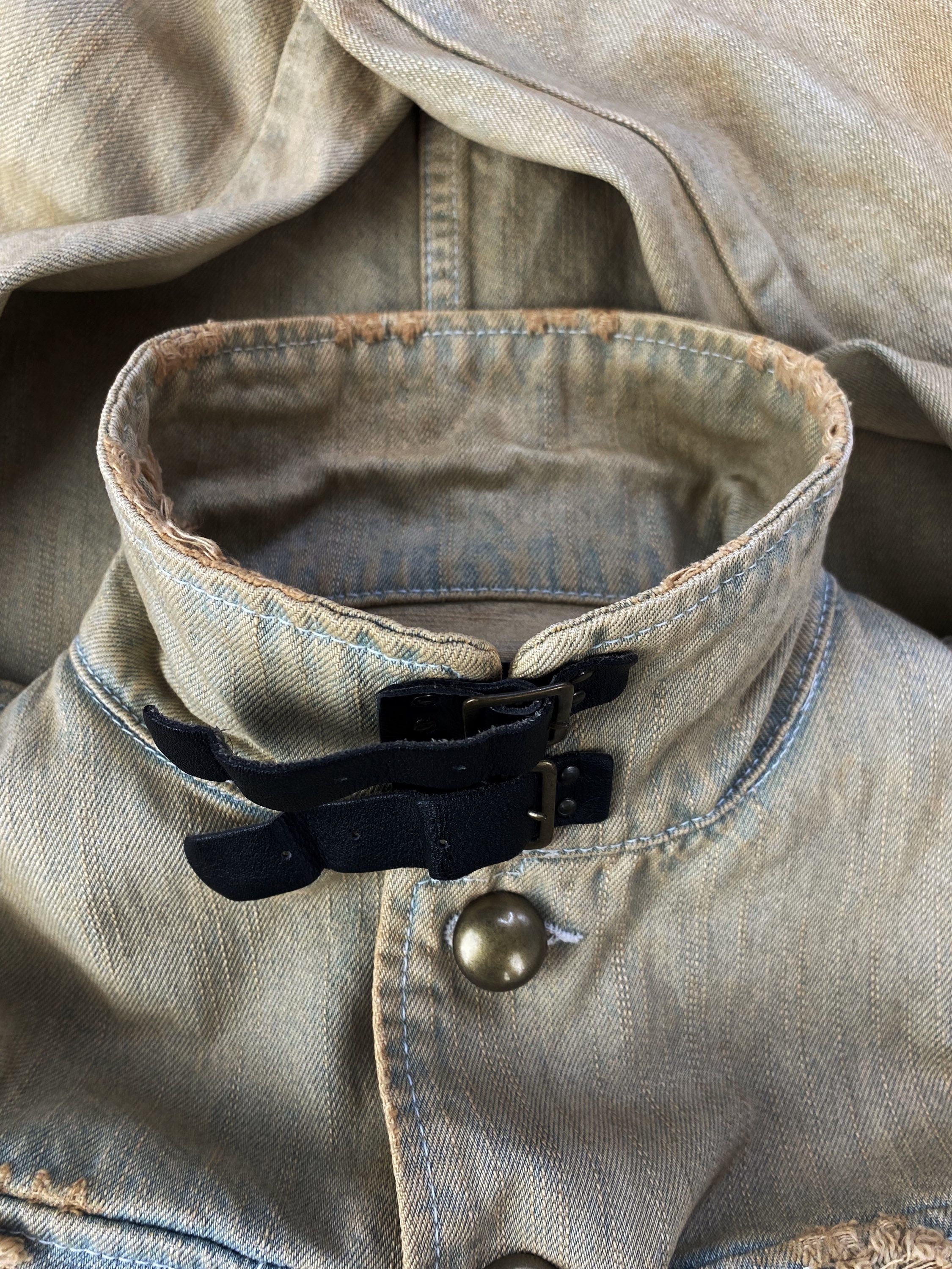 00s PPFM Distressed Denim Sand Washed High Collar Jacket