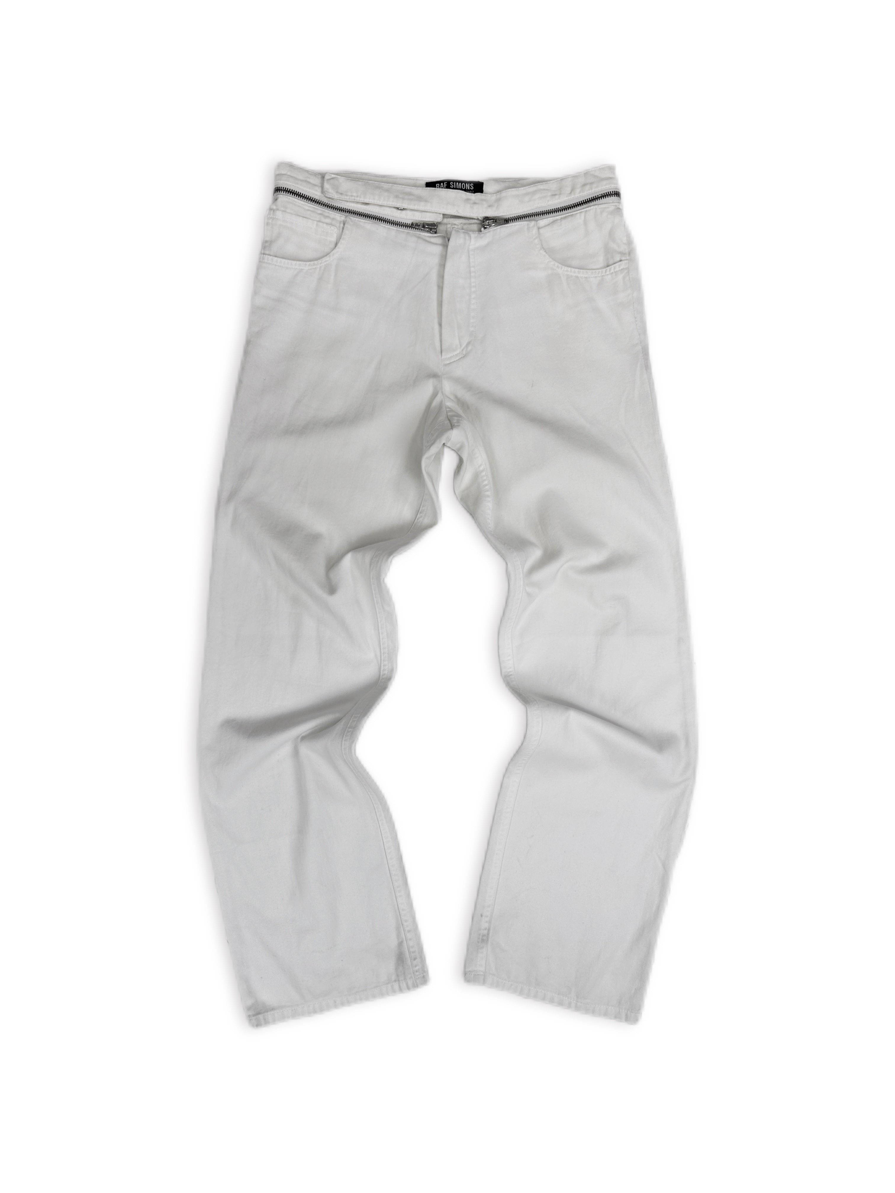 SS02 Raf Simons ‘Kollaps’ Zipper Waistband White Slim Pants