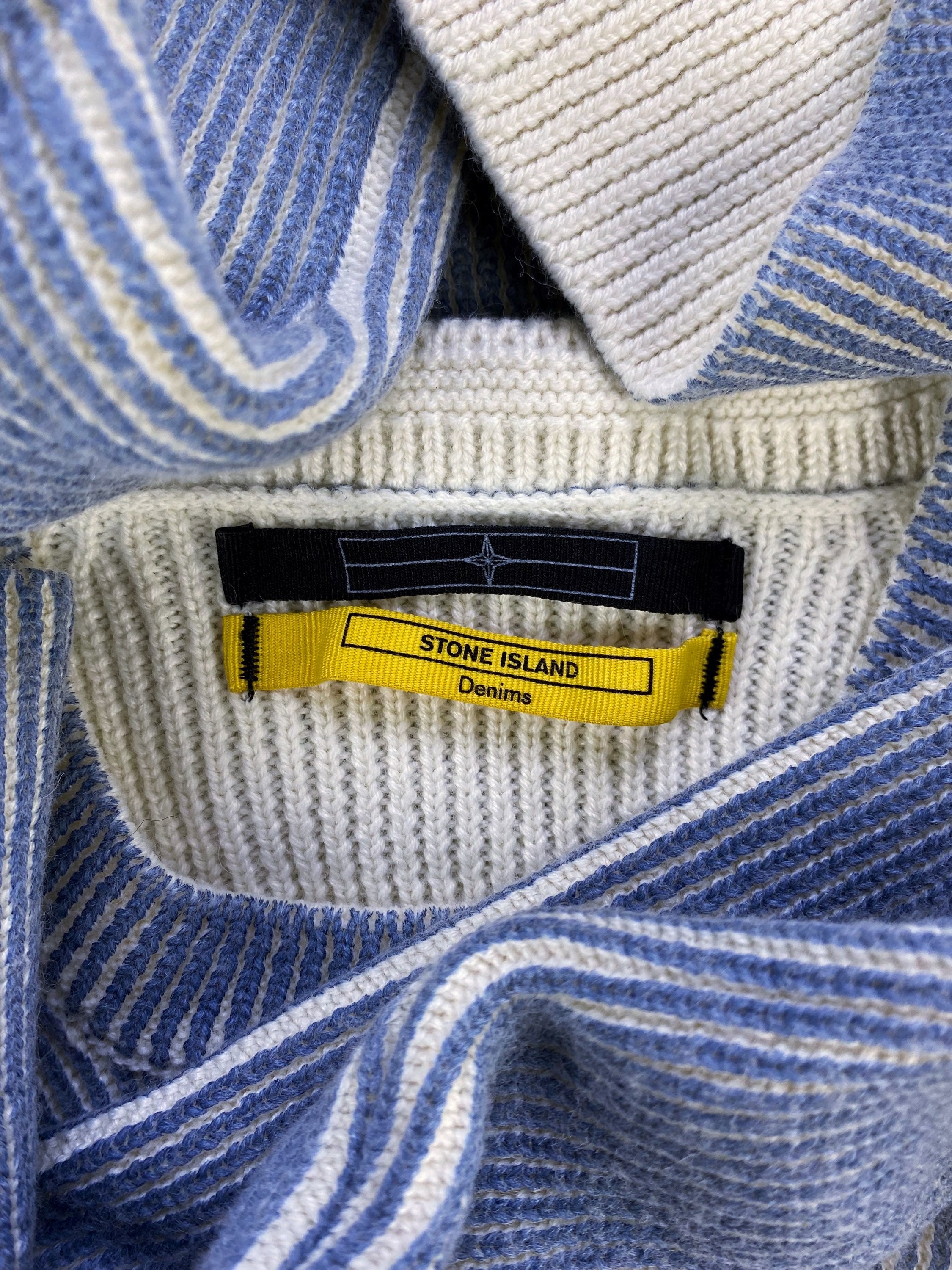 Stone Island Ice Blue Cable Knit Oversized Patch Sweater