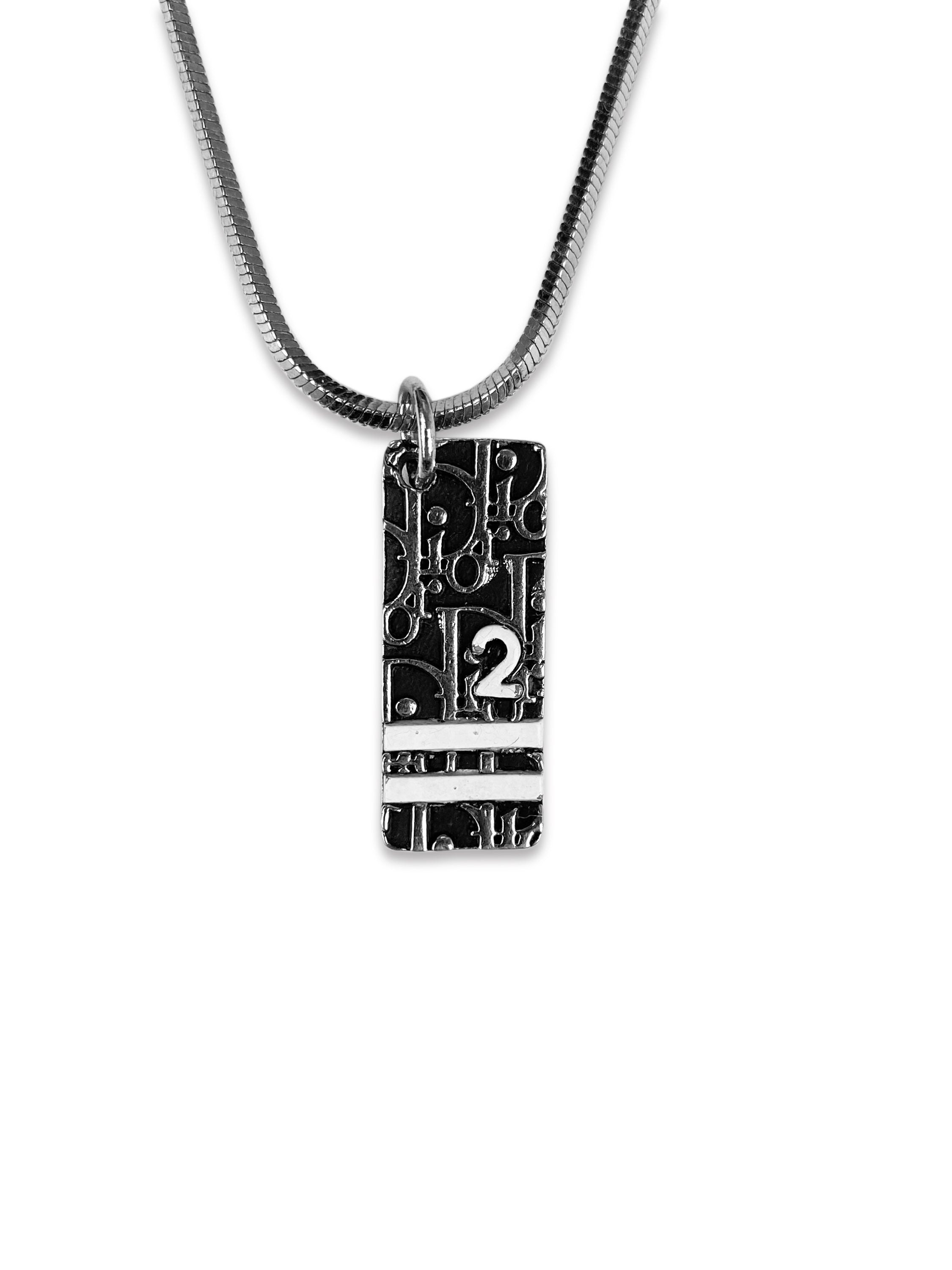00s Dior ‘2’ Black Trotter Monogram Pendant Necklace