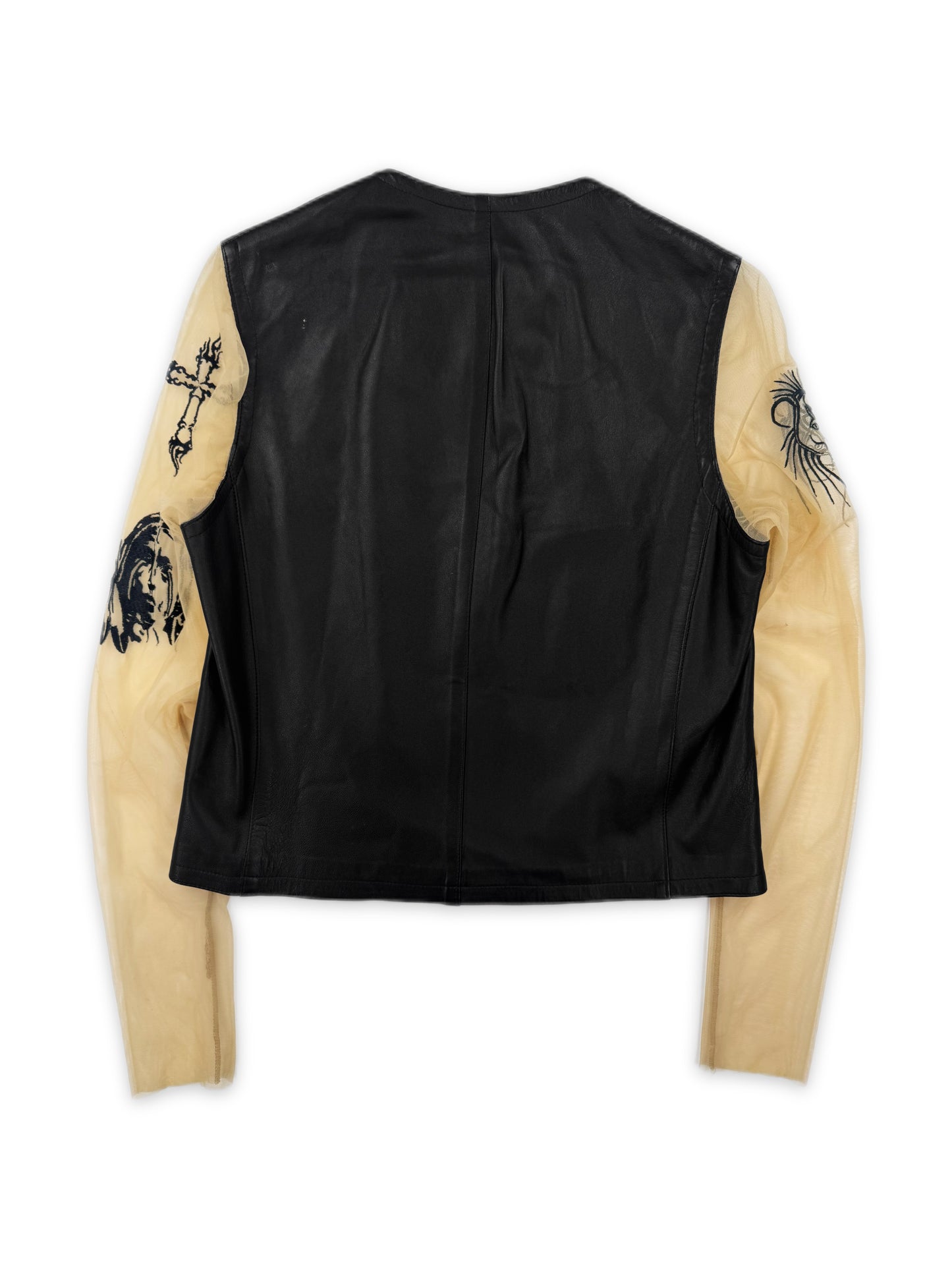 AW96 Alexander McQueen Dante Life is Pain Mesh Sleeve Leather Jacket