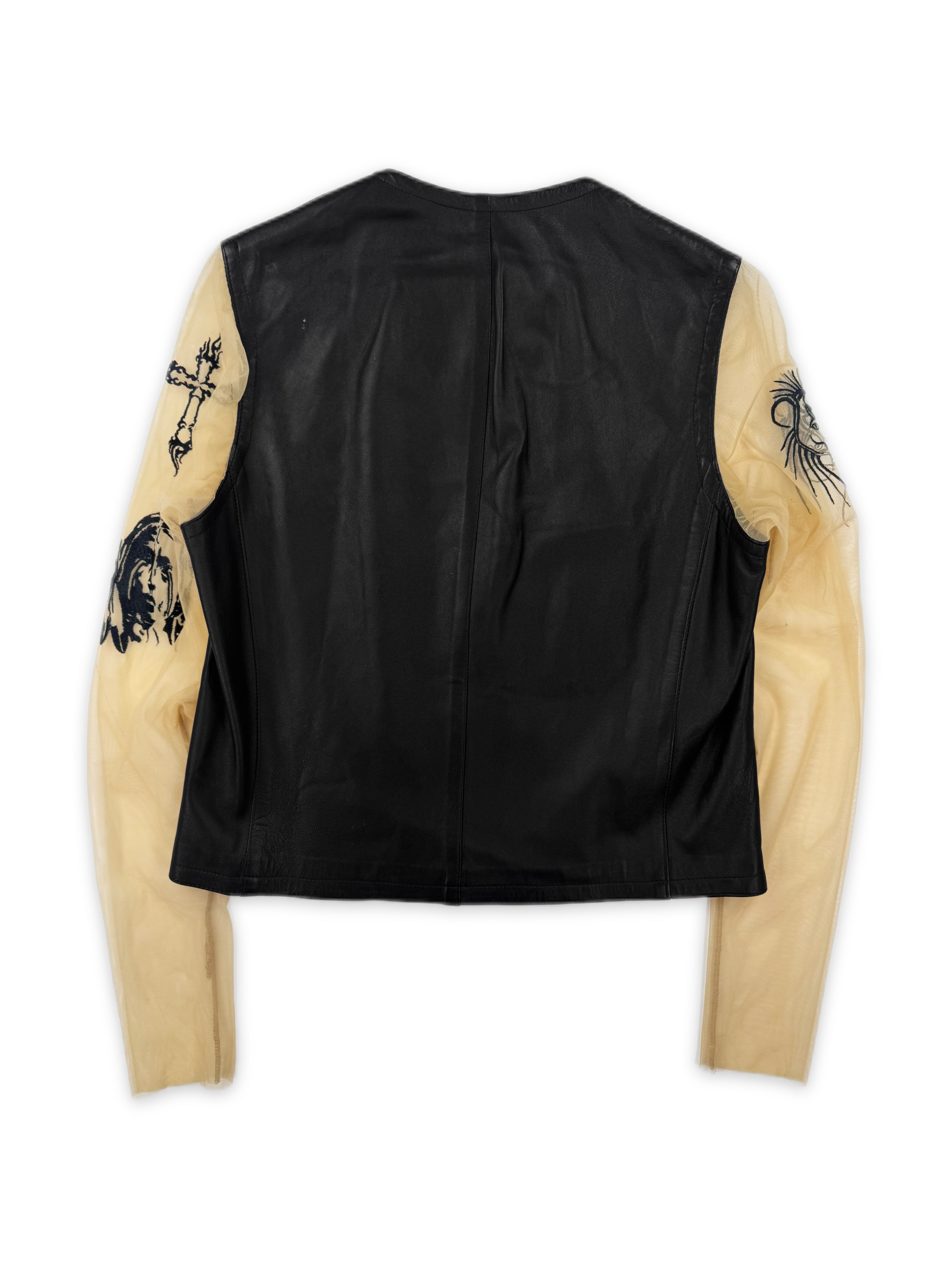 AW96 Alexander McQueen Dante Life is Pain Mesh Sleeve Leather Jacket