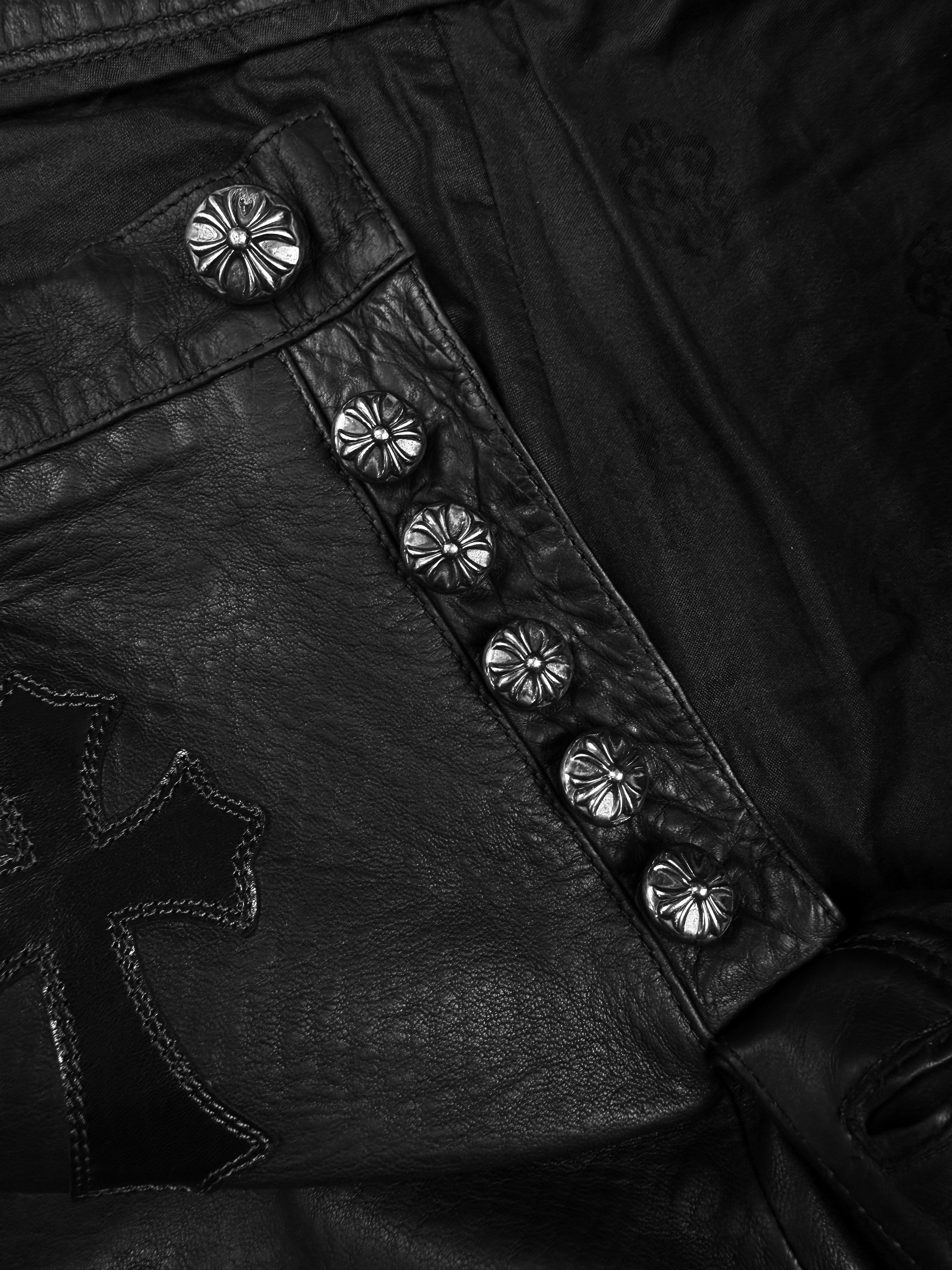 Chrome Hearts ‘Fuck You’ 20 Cross Patch Flooded JVP Lambskin Leather Pants