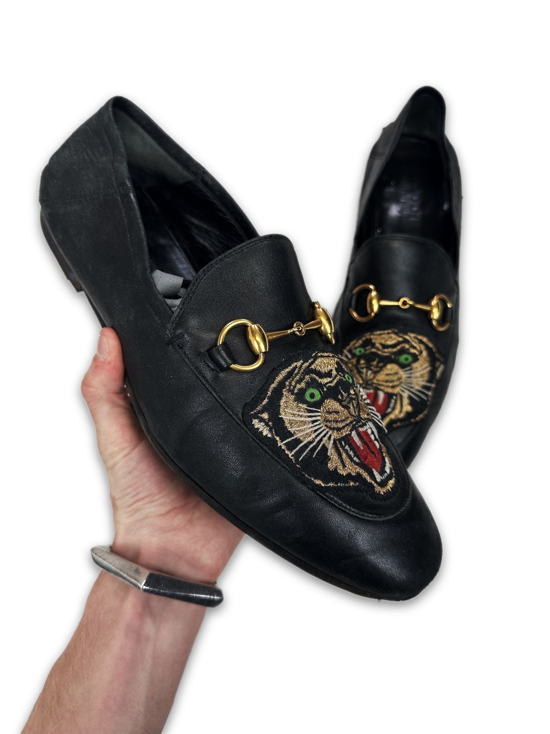 Gucci Leather Embroidered ‘Panther’ Horsebit Brixton Loafers