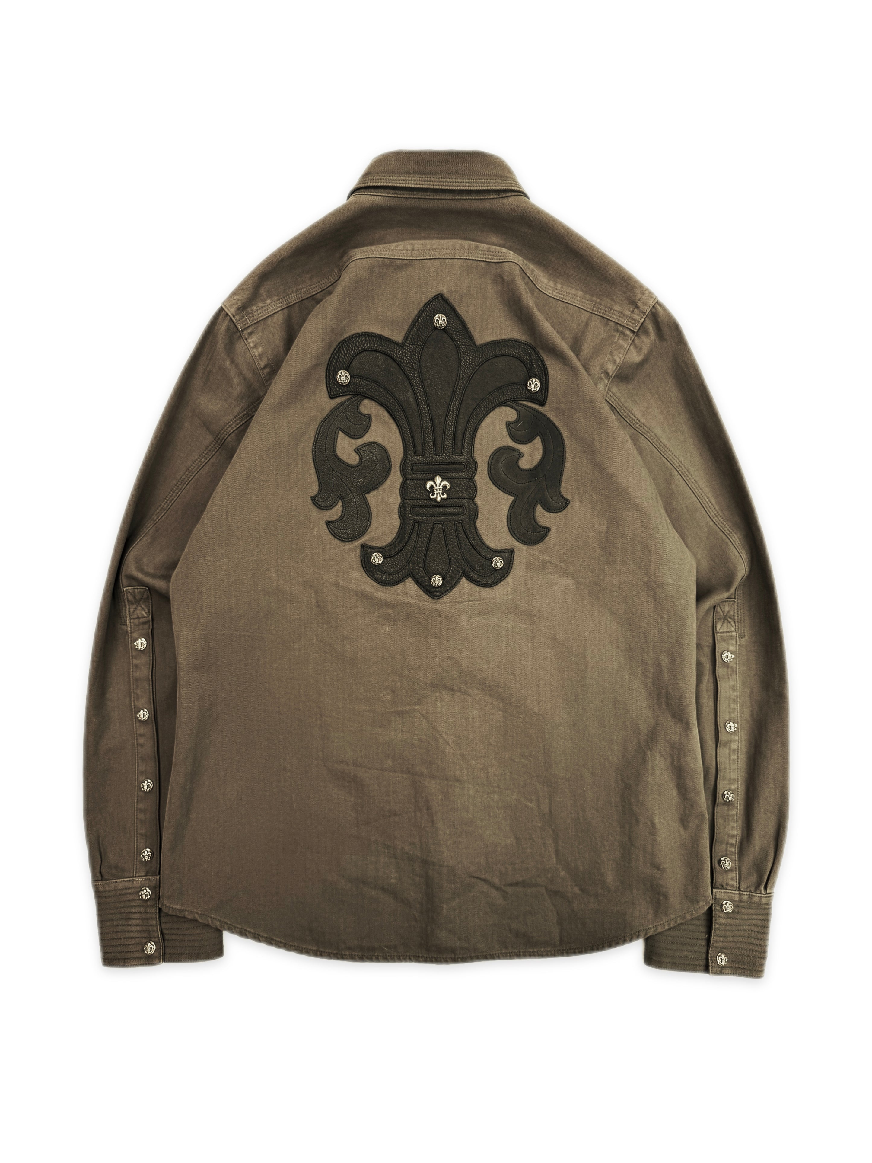 Chrome Hearts BS Fleur de Lis Patch Olive Green Denim Work Jacket