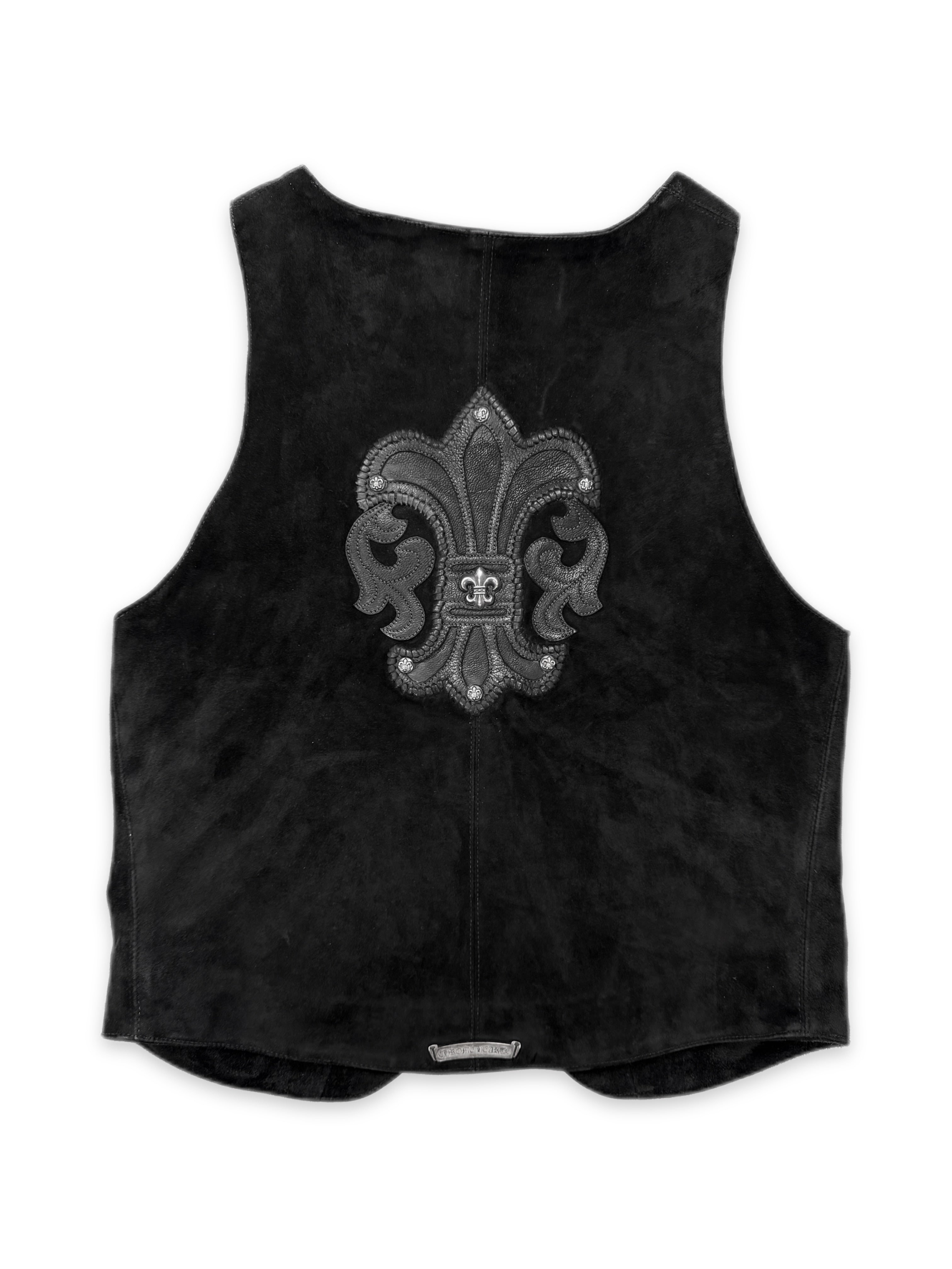 Chrome Hearts ‘Fleur de Lis’ Leather Patch Suede Cross Button Vest