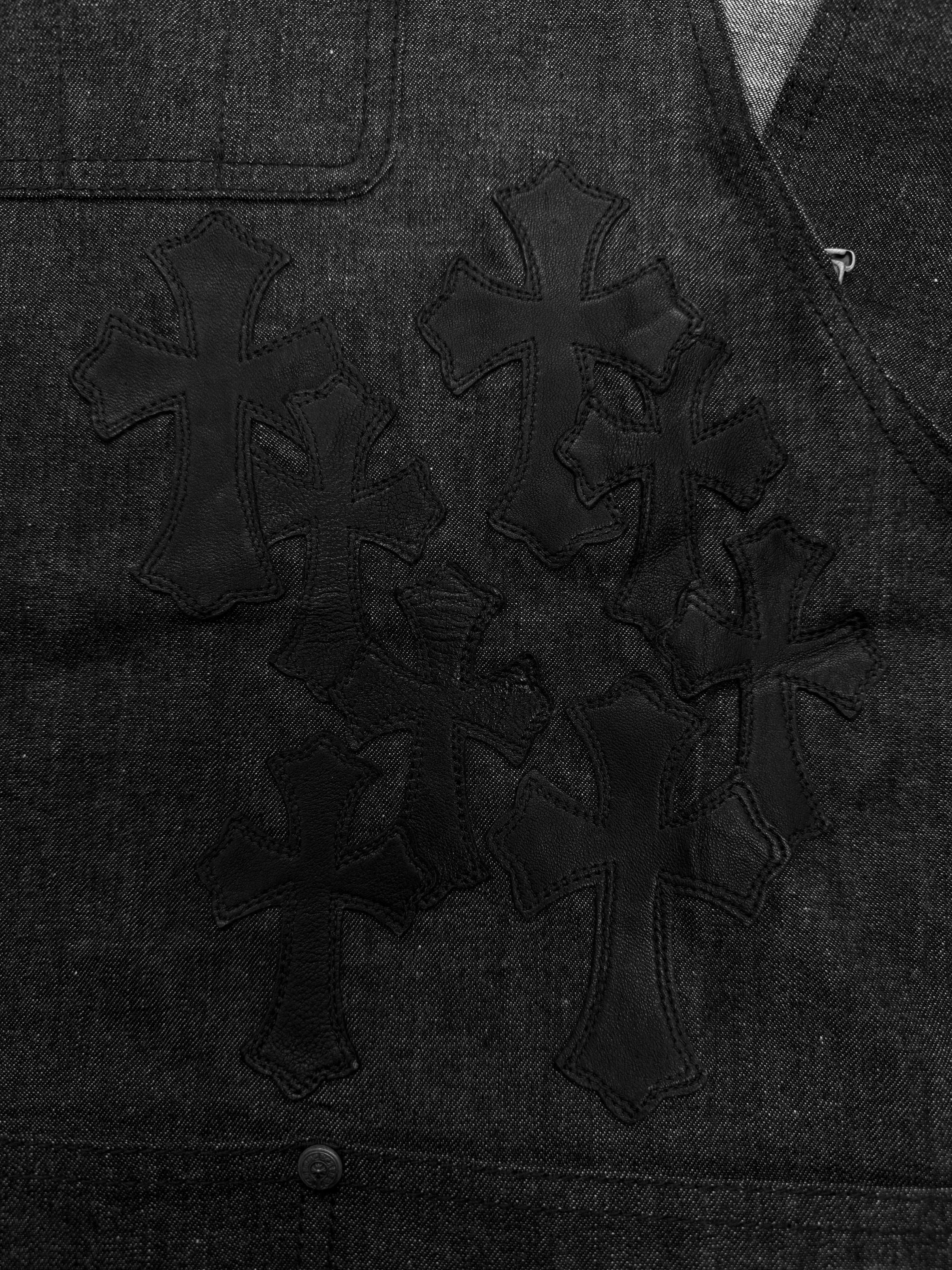 Chrome Hearts 9 Leather Cross Patch Black Denim Apron