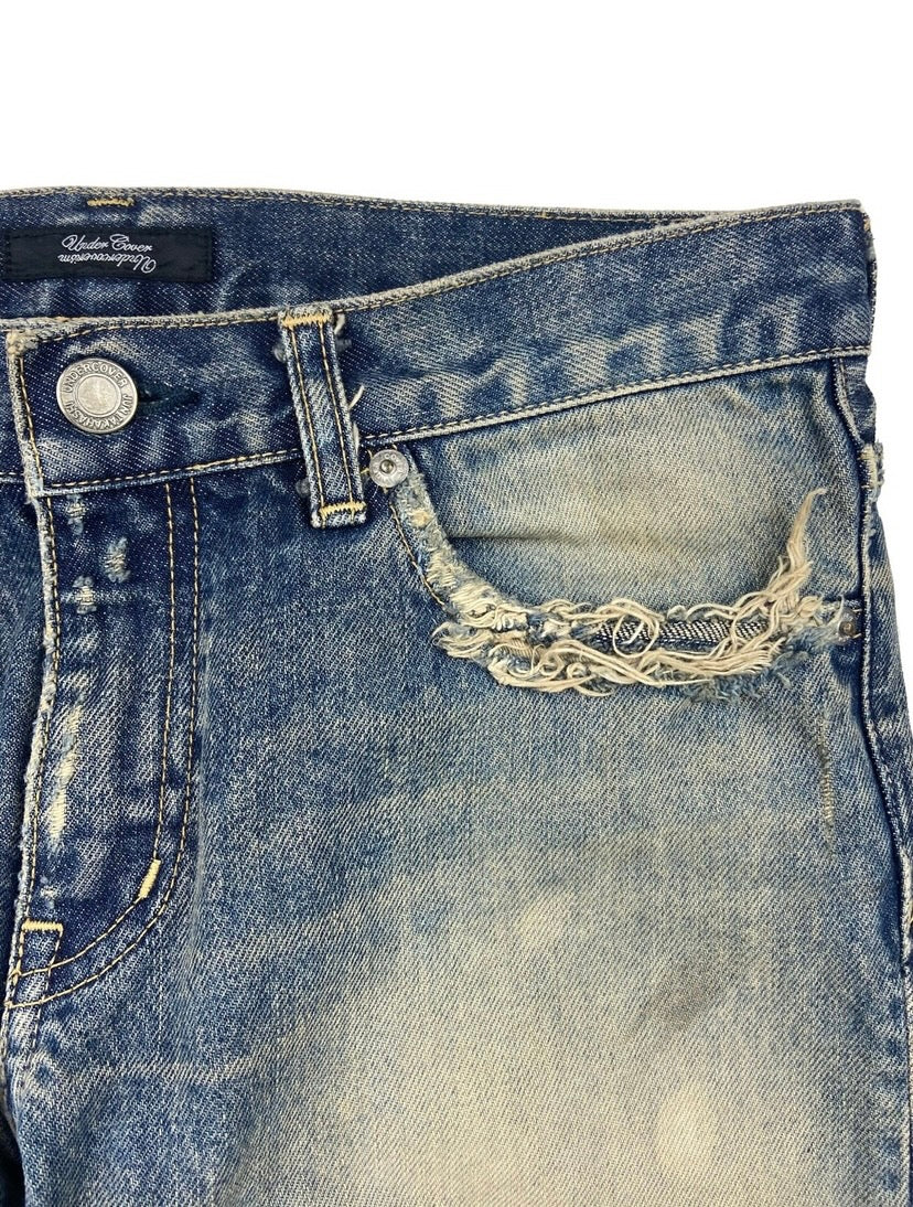 SS10 Undercover 68 Orange Yarn Sashiko Stitch Thrashed Denim