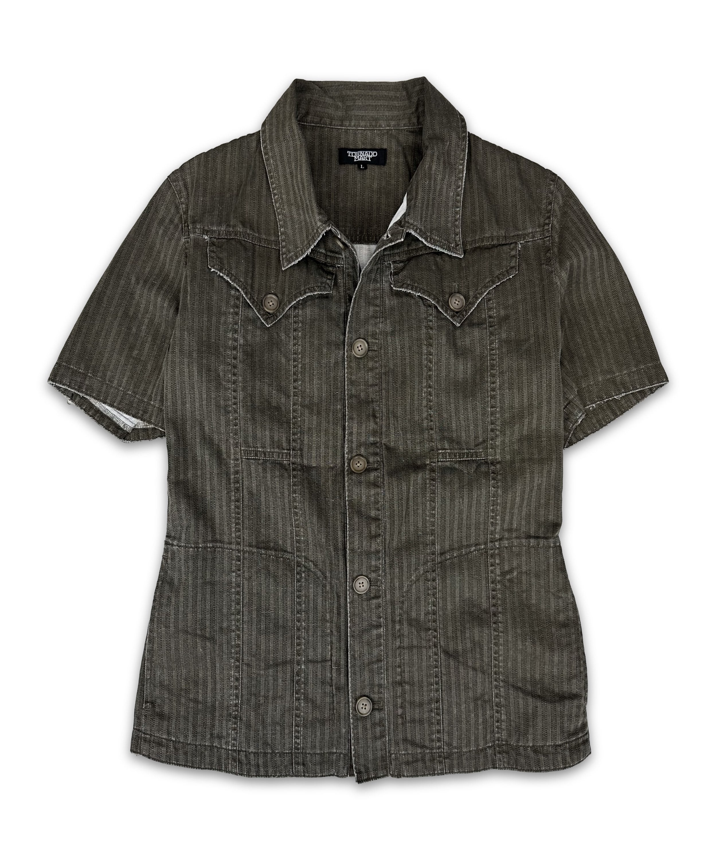 00s Tornado Mart ‘Diamond’ Cut Striped Button Up Shirt
