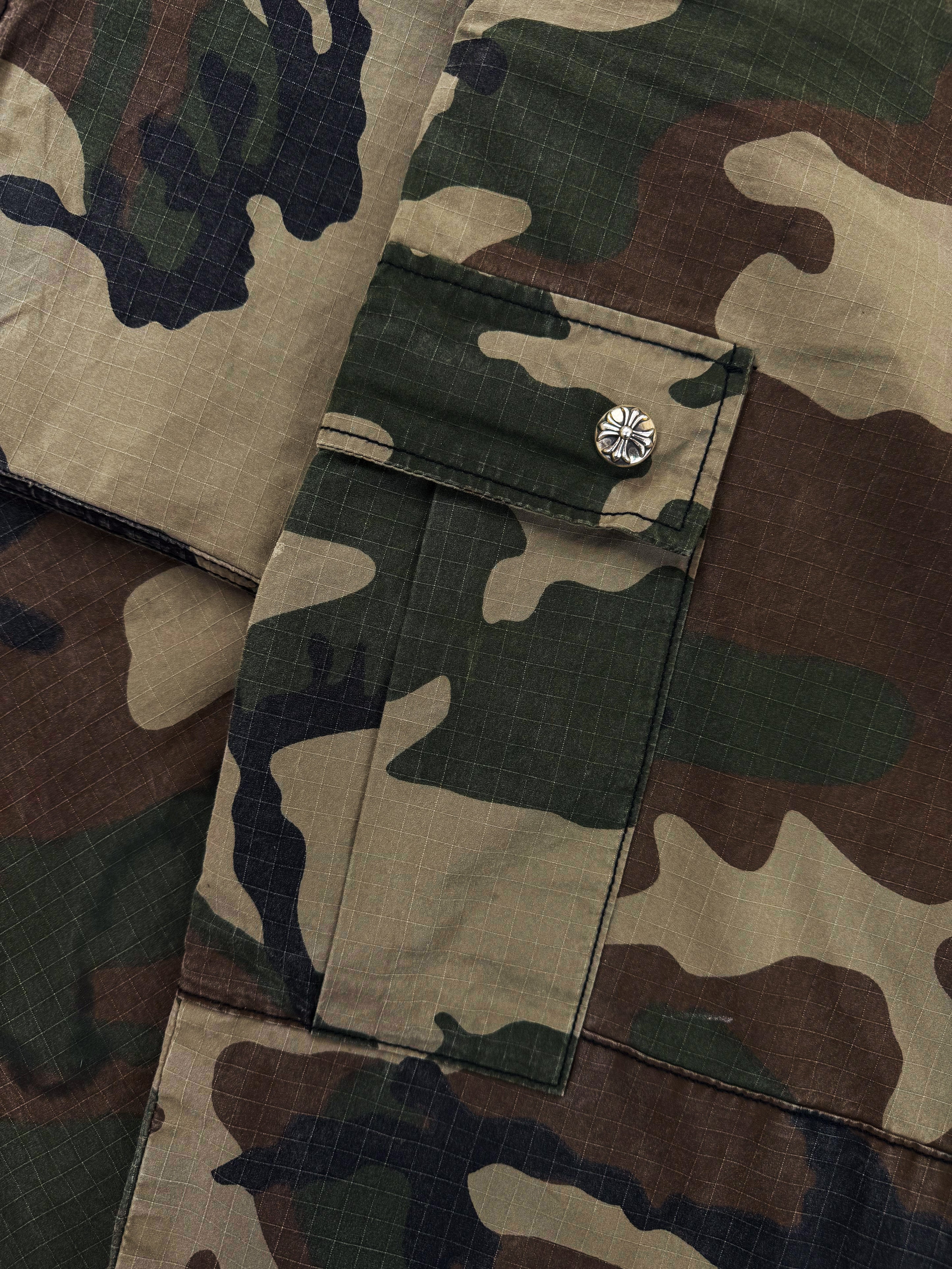 Chrome Hearts Devil Dog Leather Cross Patch Camo Cargo Pocket Pants
