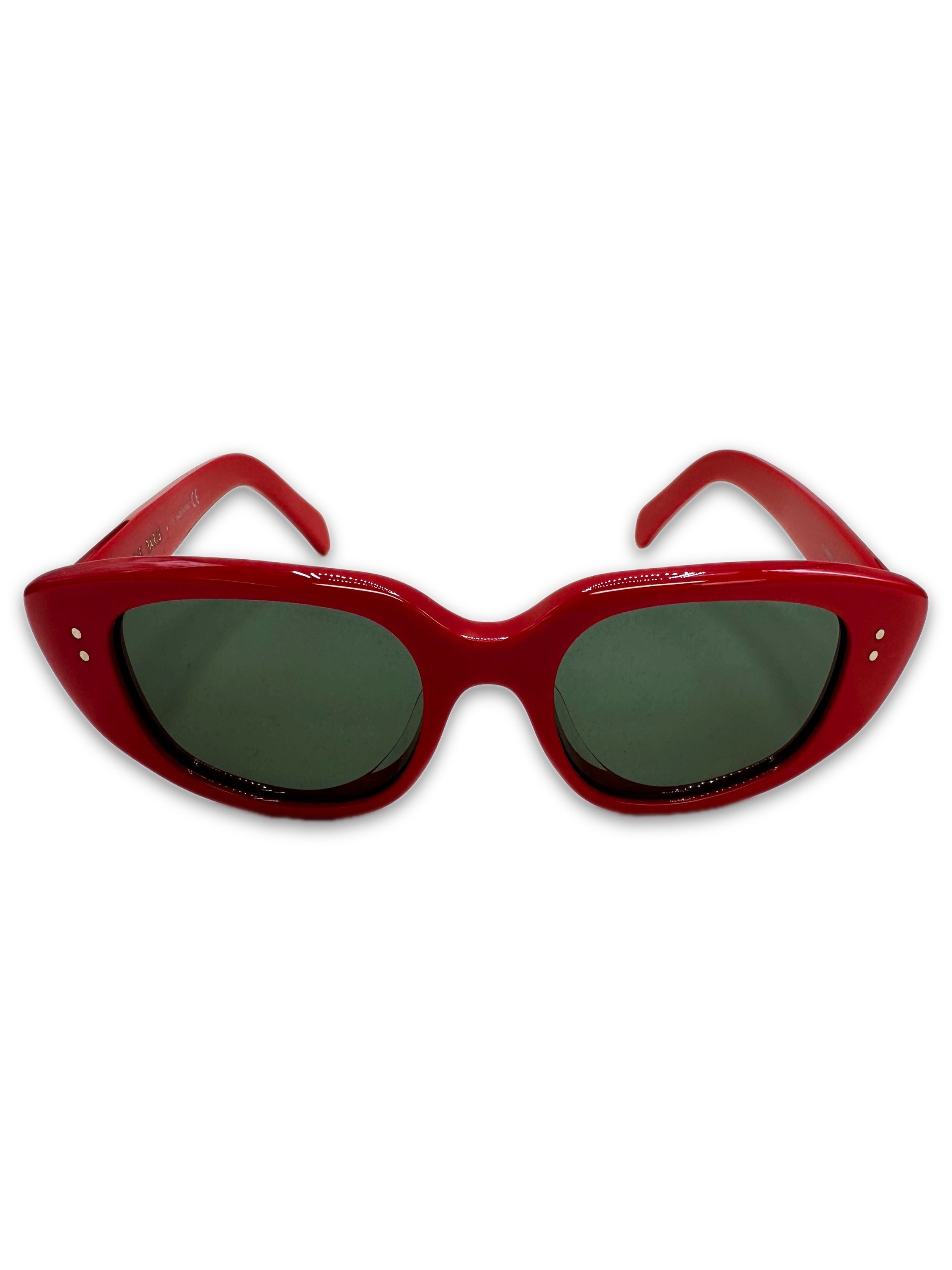 Celine Oval Red Frame Green Tint Semi Cat Eye Sunglasses