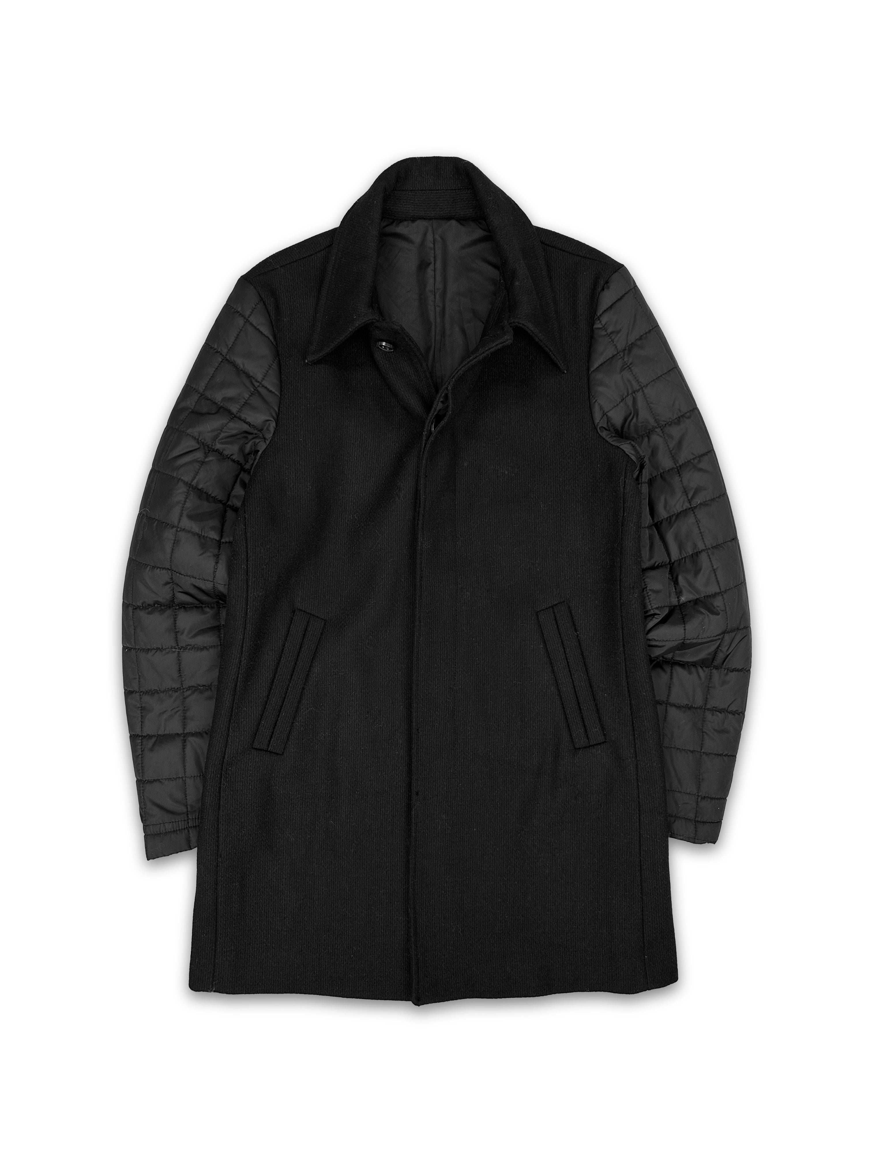 00s Balmain Puffer Sleeve Black Wool Long Coat