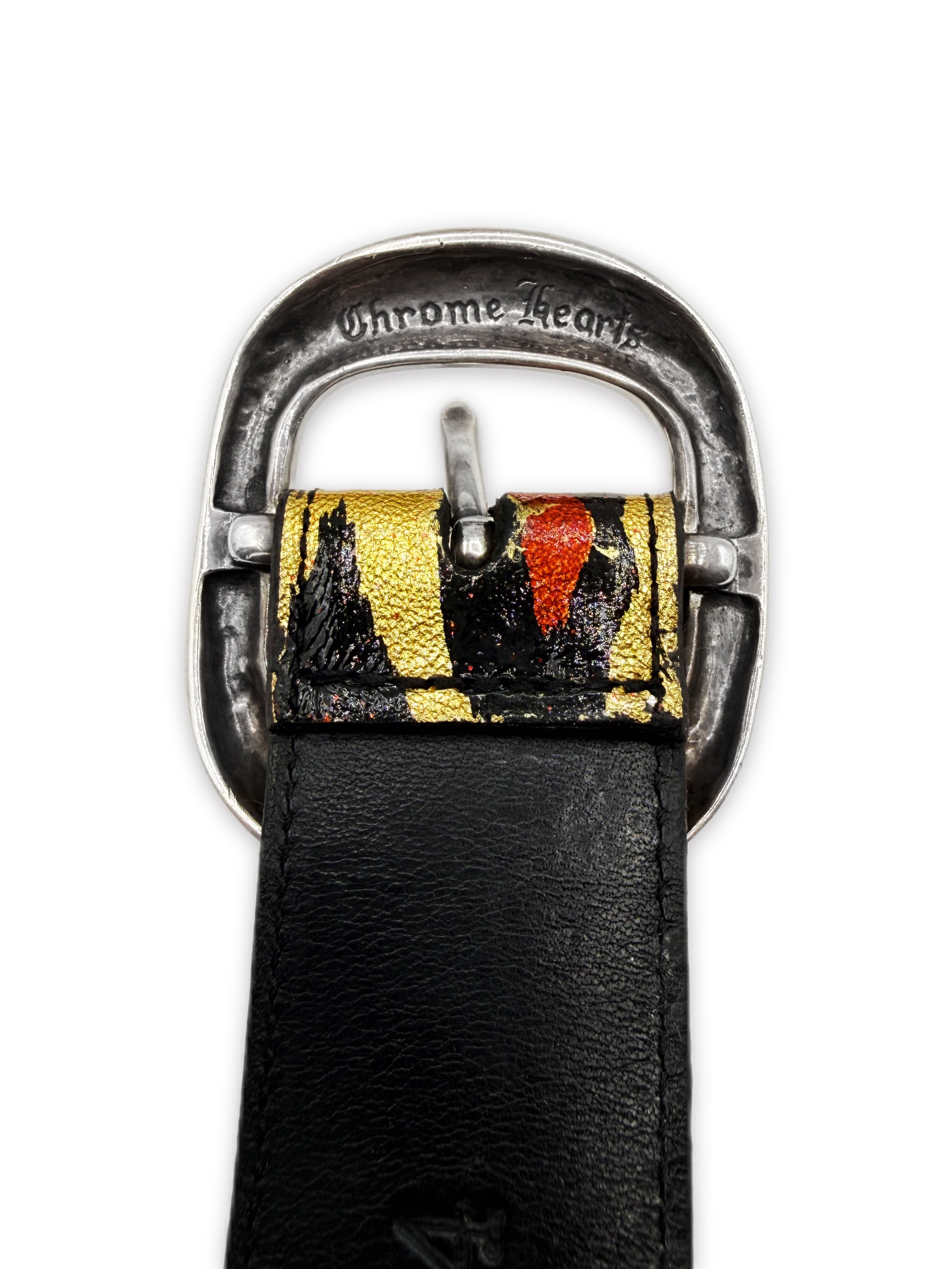 Chrome Hearts Leopard Painted Gunslinger .925 Silver Leather Belt