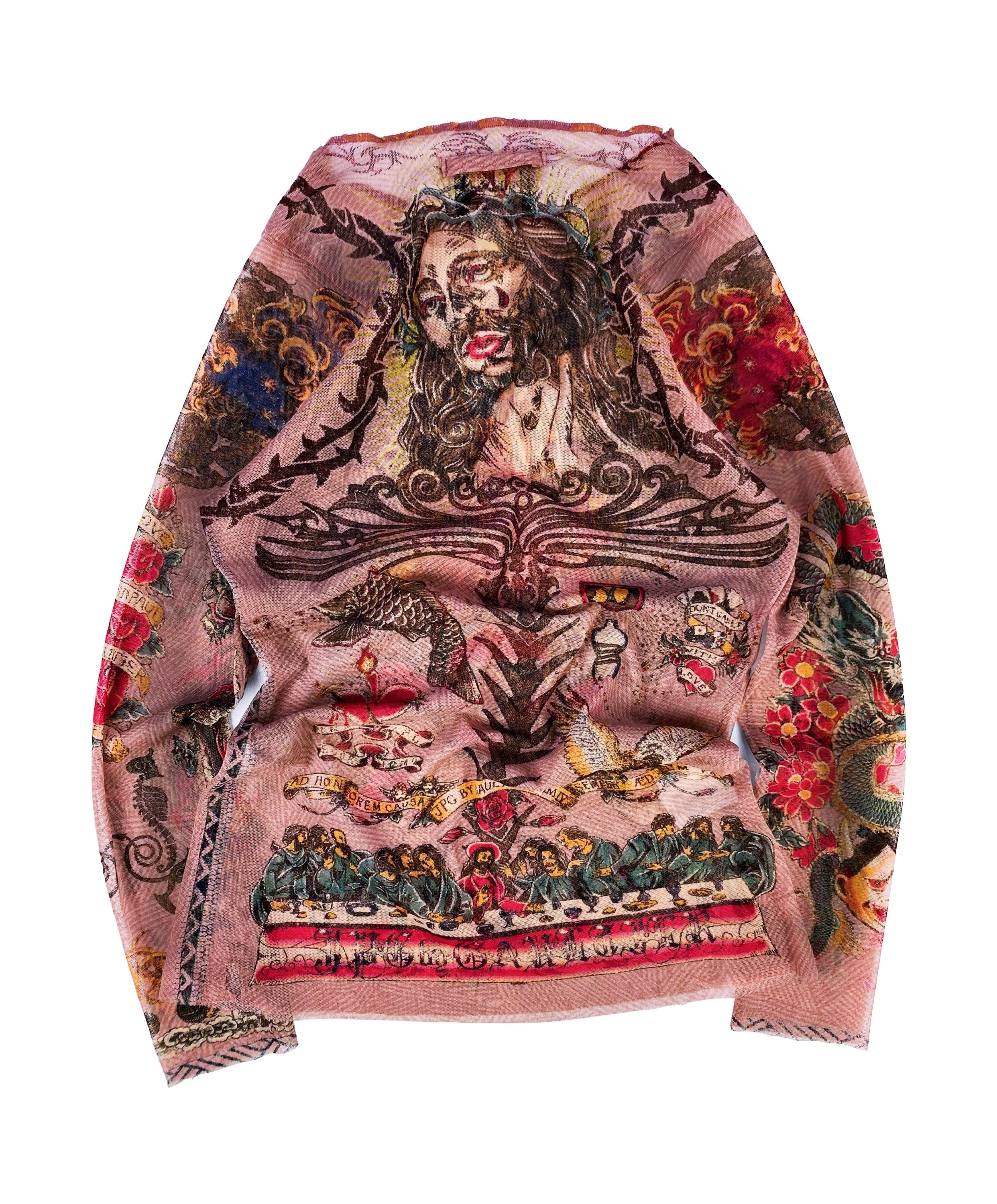 SS04 Jean Paul Gaultier ‘Jesus & The Virgin Mary’ Mesh Tattoo Longsleeve
