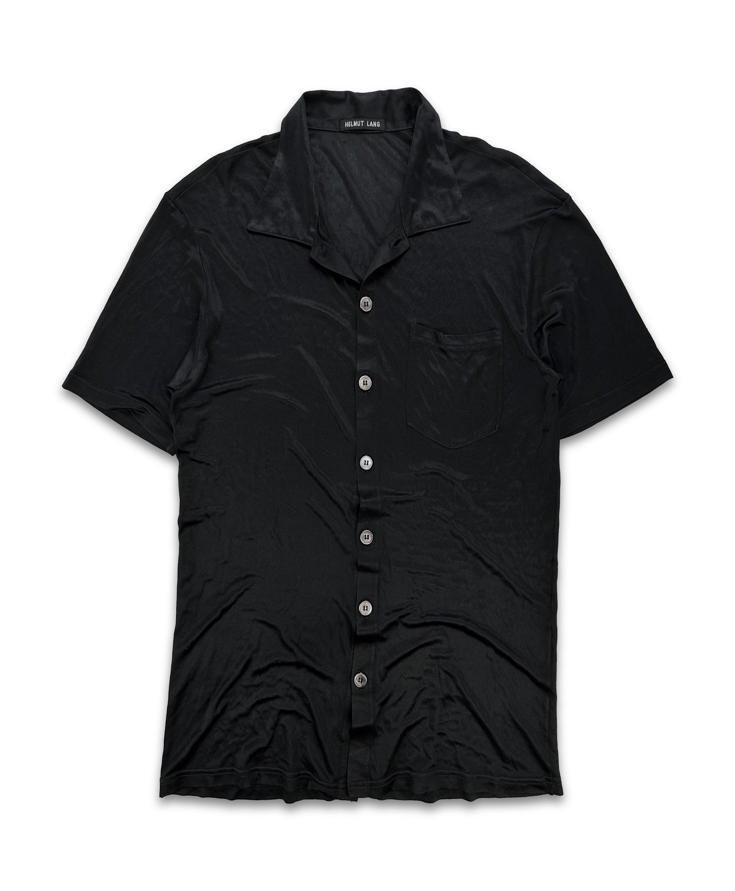 1999 Helmut Lang Silk Black Collared Short Sleeve Shirt