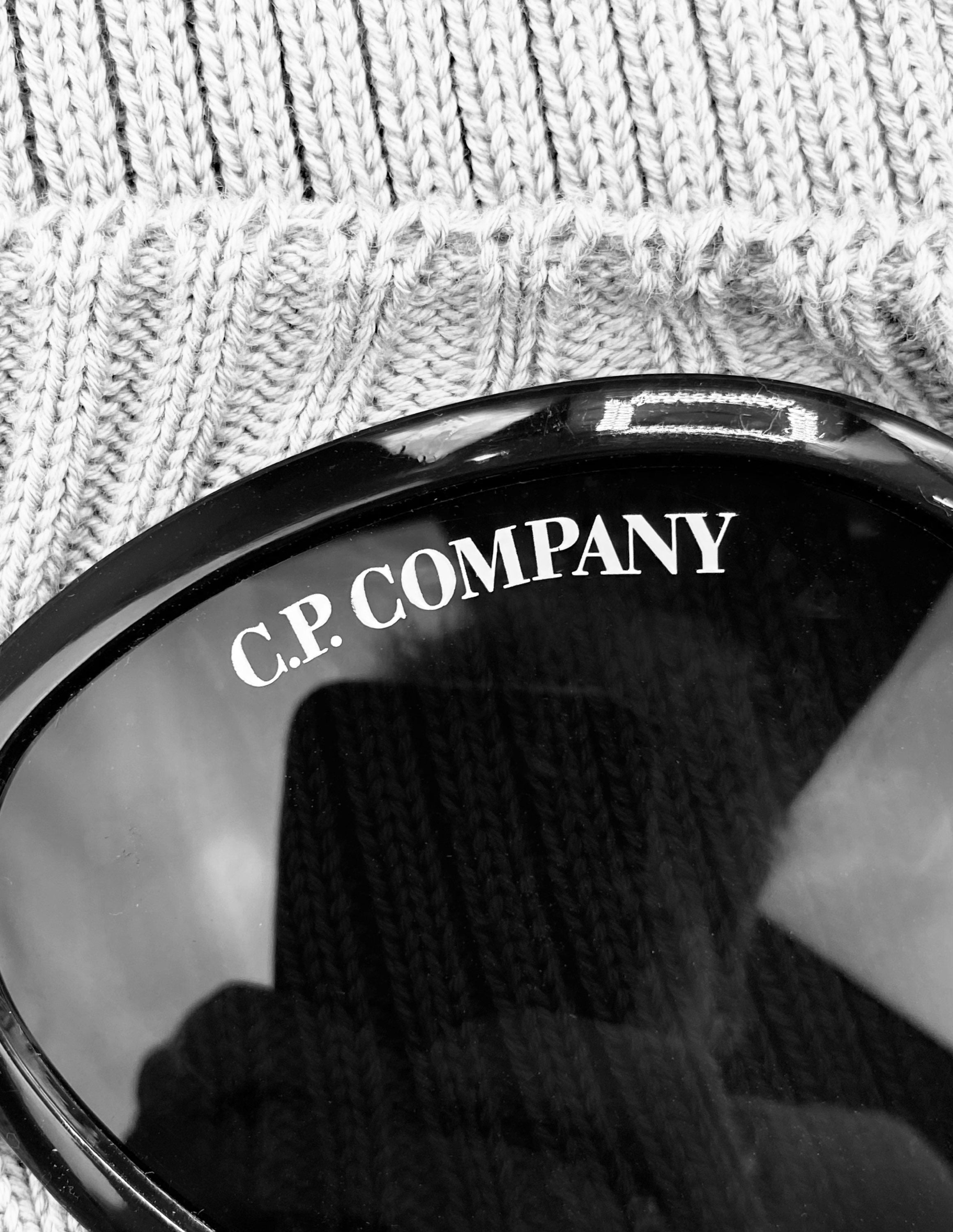 C.P. Company White Merino Wool Knit Goggle Beanie