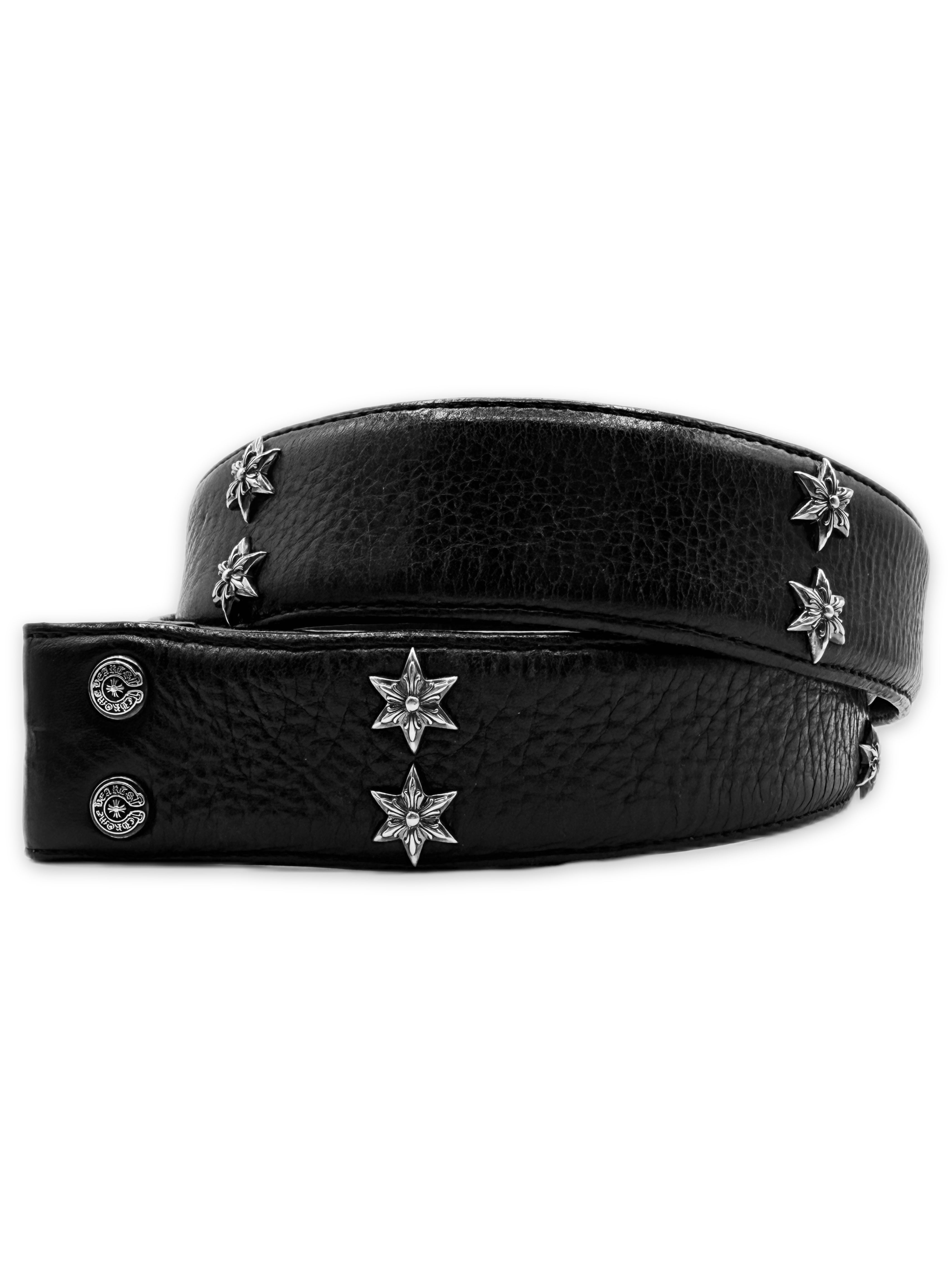 Chrome Hearts Double 6 Point Star Pendant Black Leather Belt Strap