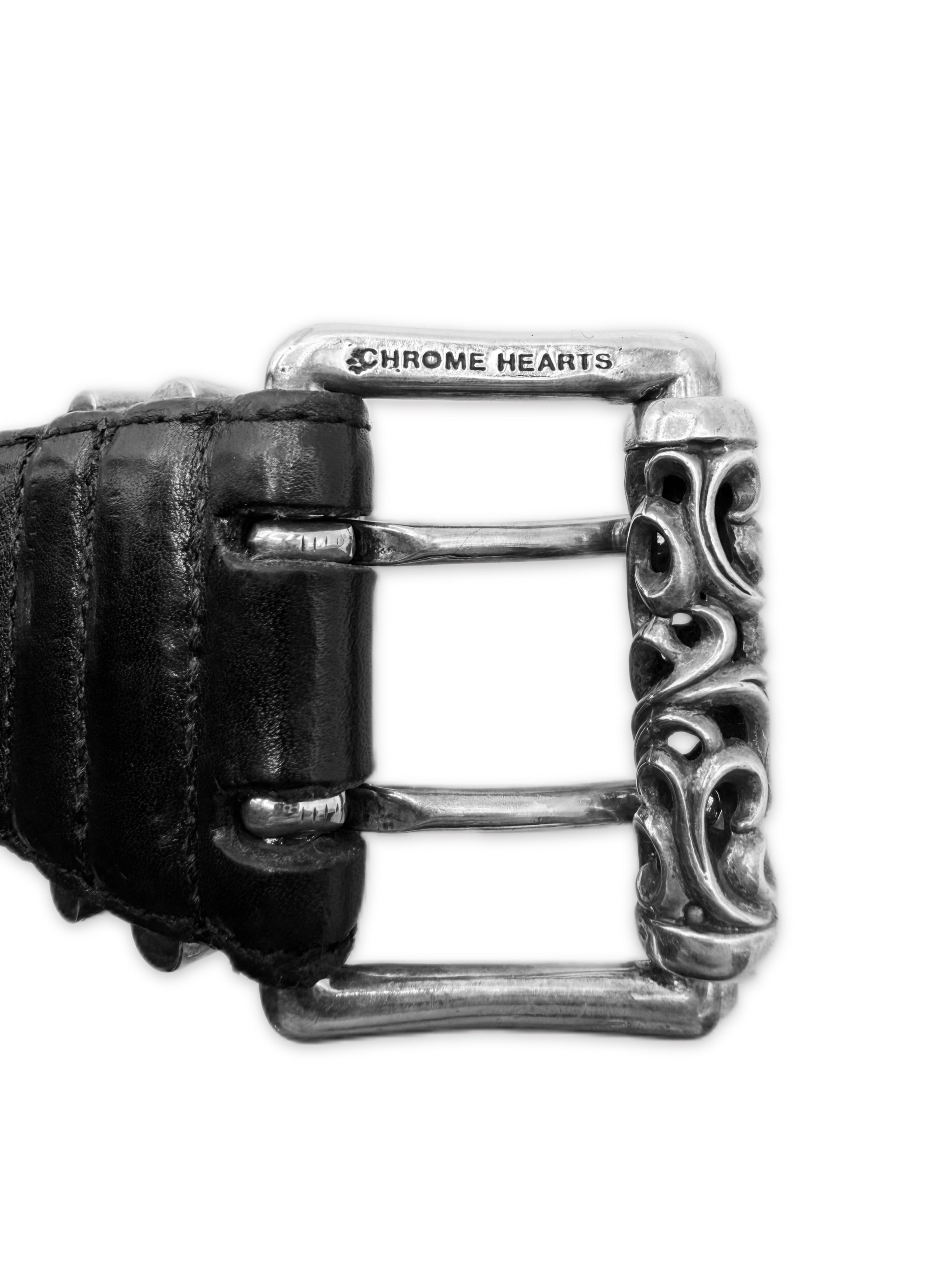 Chrome Hearts Double Roller Black Leather .925 Silver Belt