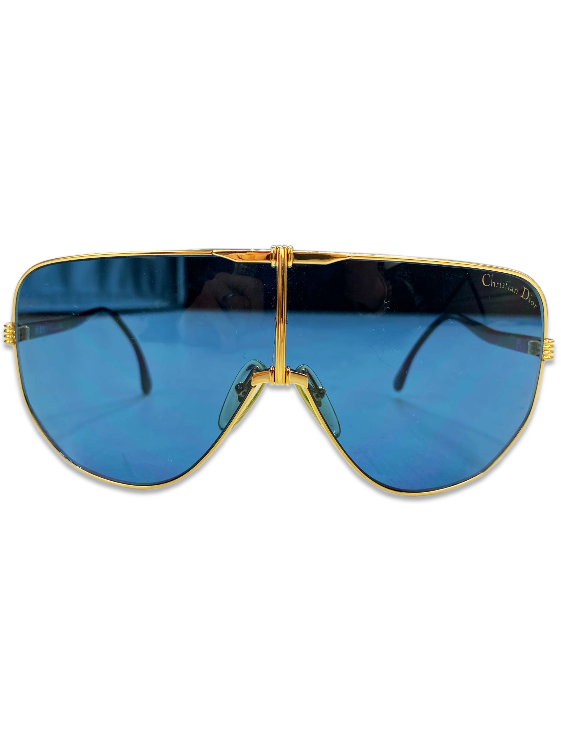 Dior Blue Tint Gold Metallic Aviatior Frame Sunglasses
