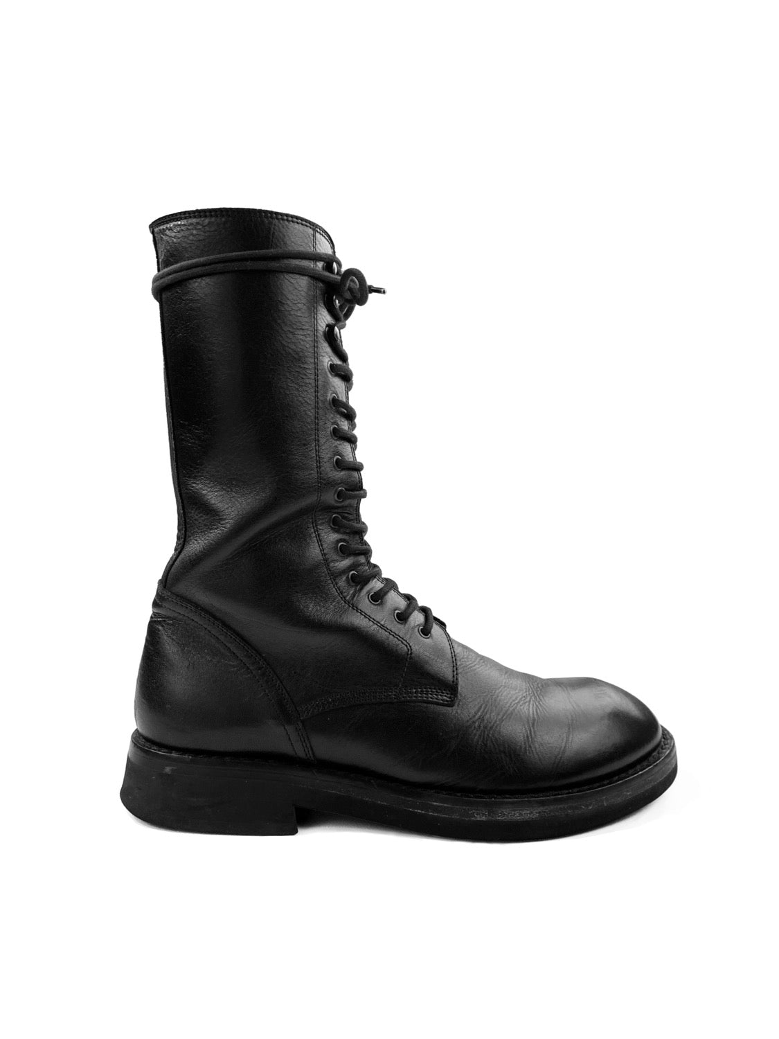 Ann Demeulemeester Vitello Front Lace Calfskin Leather Combat Boots