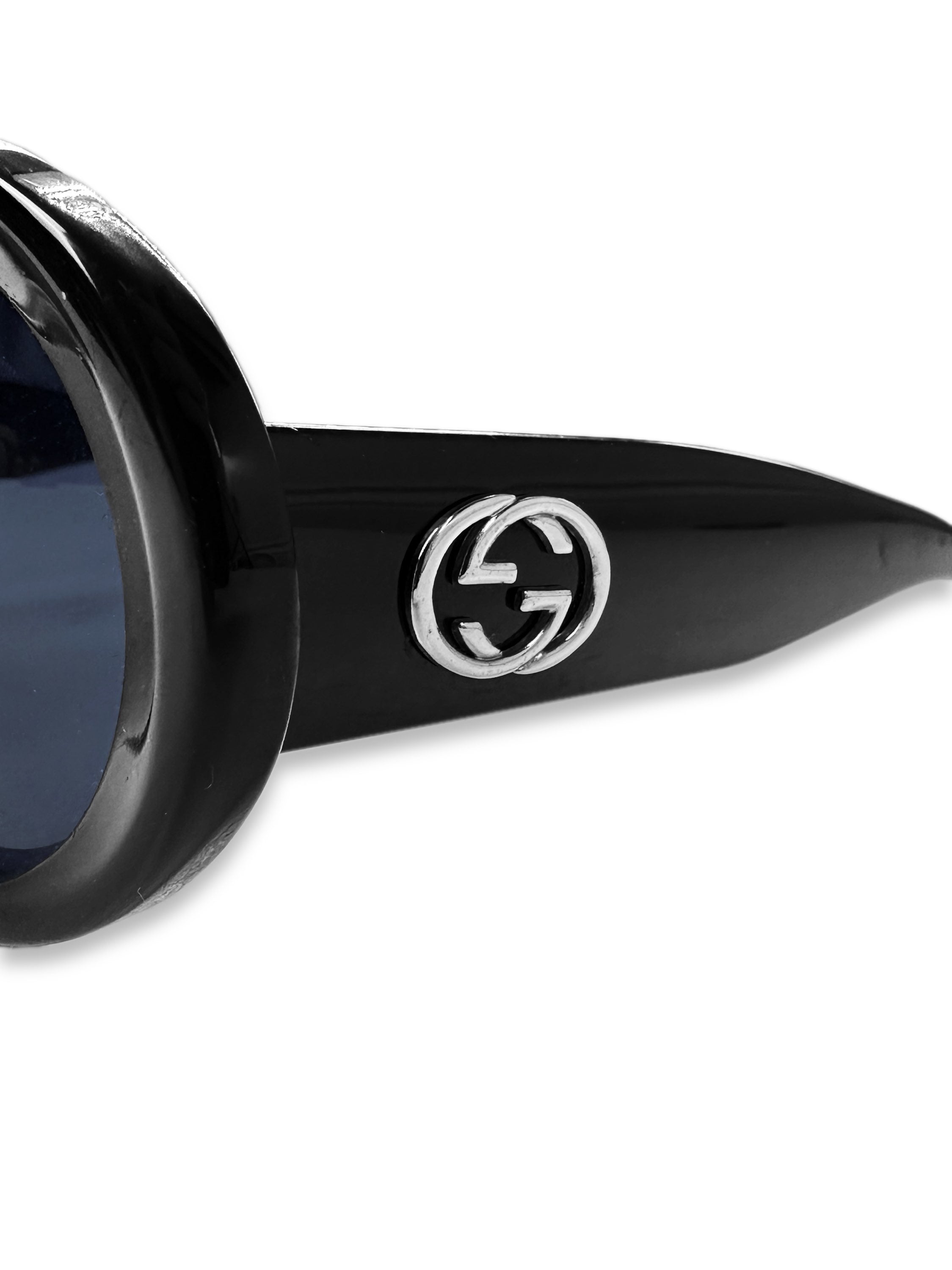 Gucci Silver GG Black Frane Blue Tint Sunglasses