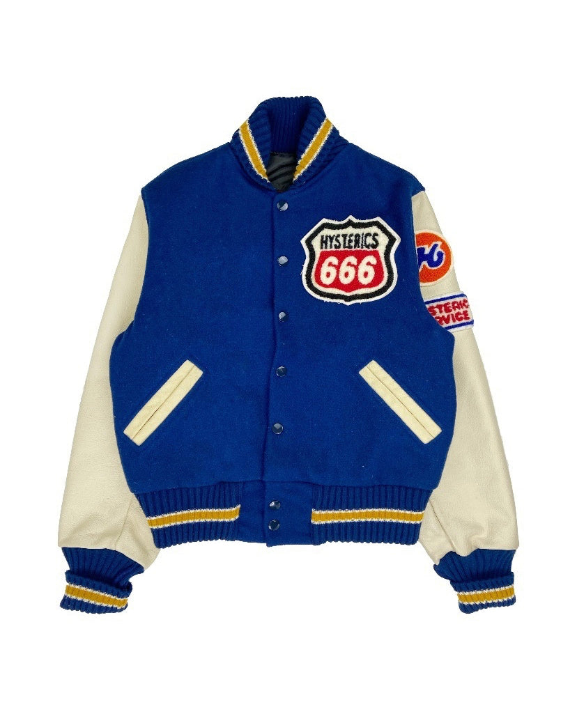 Hysteric Glamour ‘666’ Patched Leather Varsity Jacket