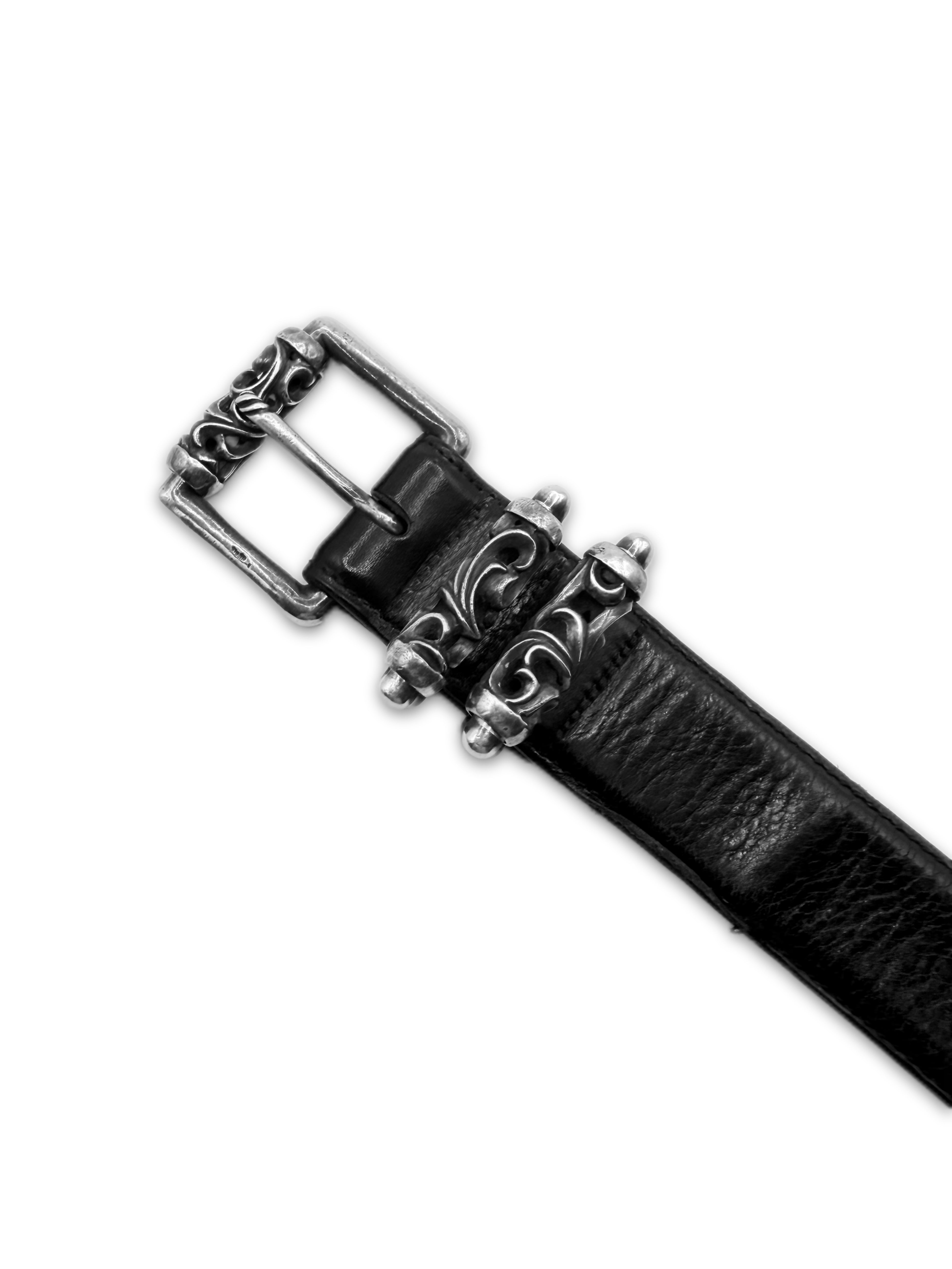 Chrome Hearts Double Roller .925 Silver Black Leather Belt