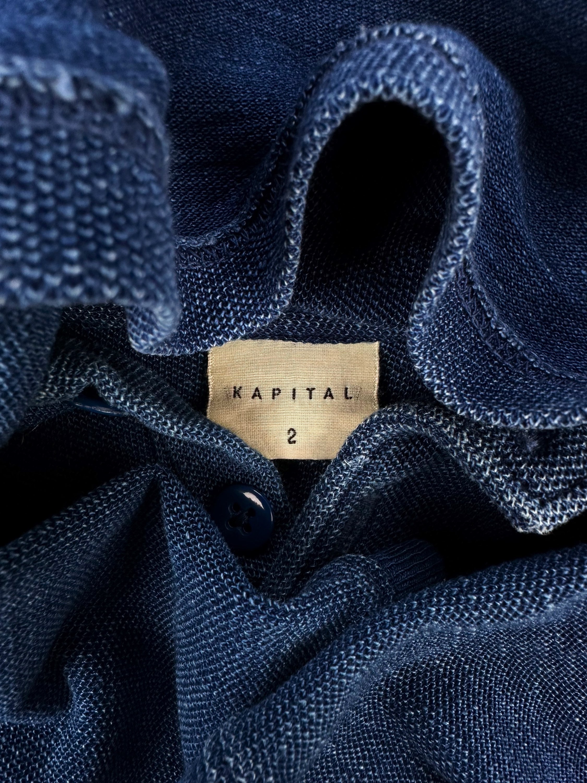 Kapital Navy Blue Collared Button Up Polo