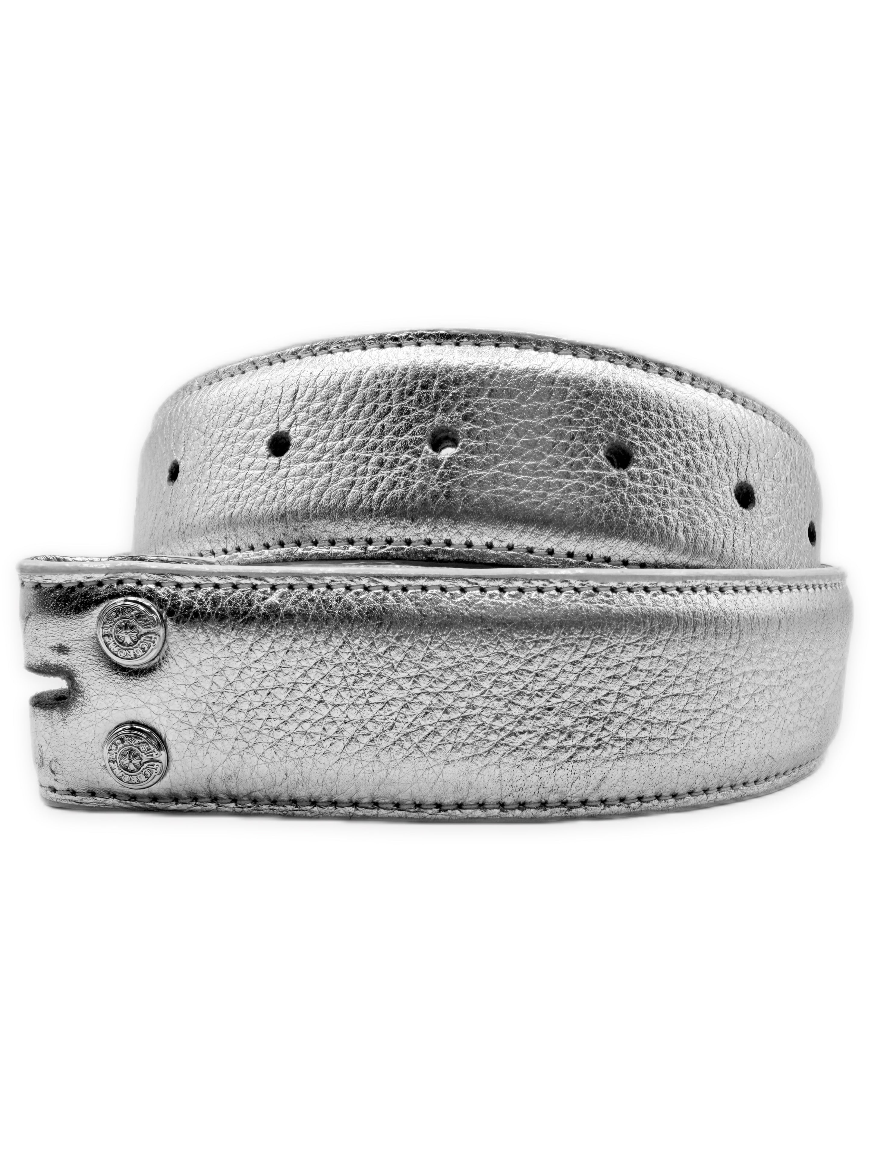 Chrome Hearts Silver Gunslinger Rhodium Leather Belt Strap
