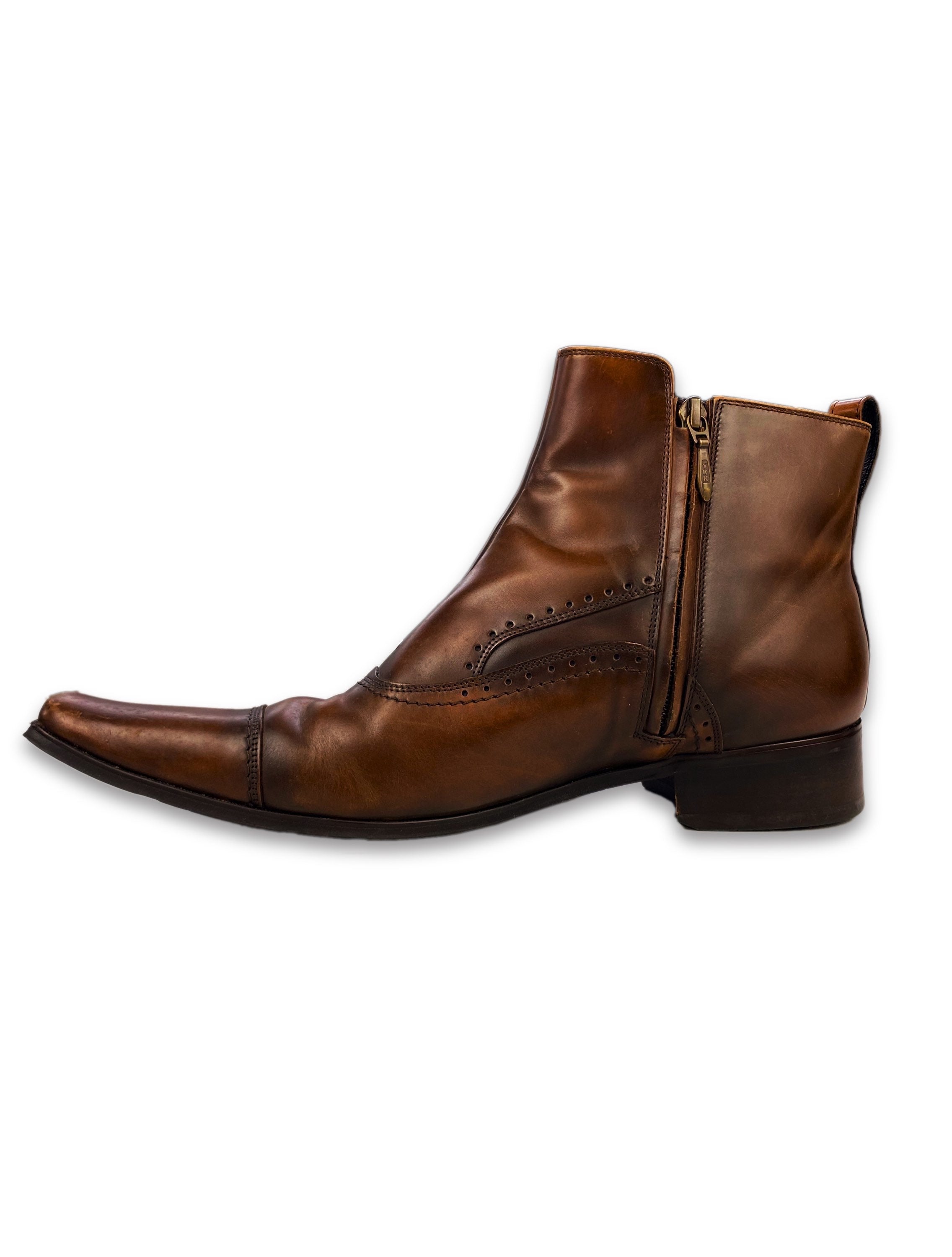 Katharine Hamnett Belted Side Zip Brown Leather Boots