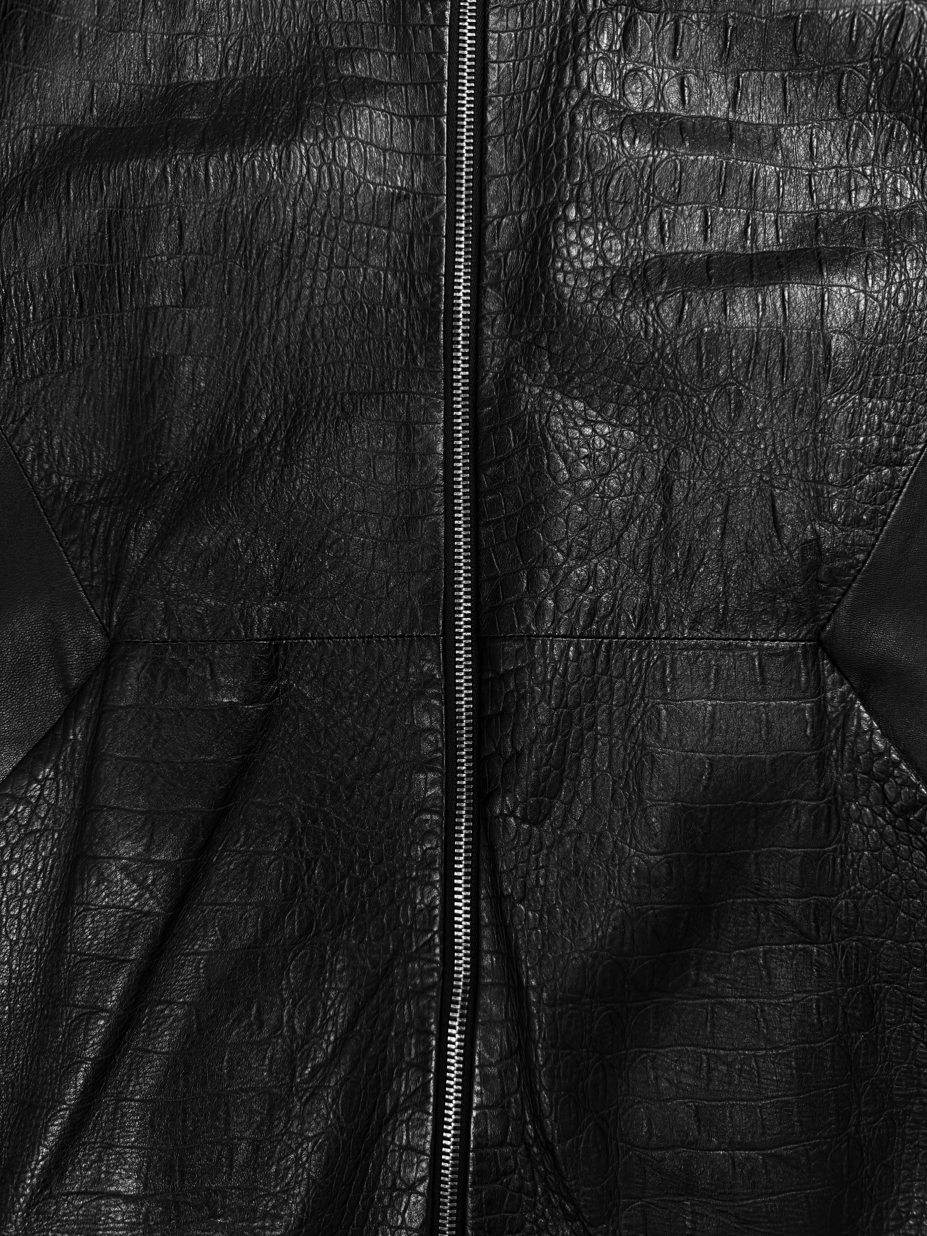 Dirk Bikkembergs Crocodile Print Black Leather Biker Jacket