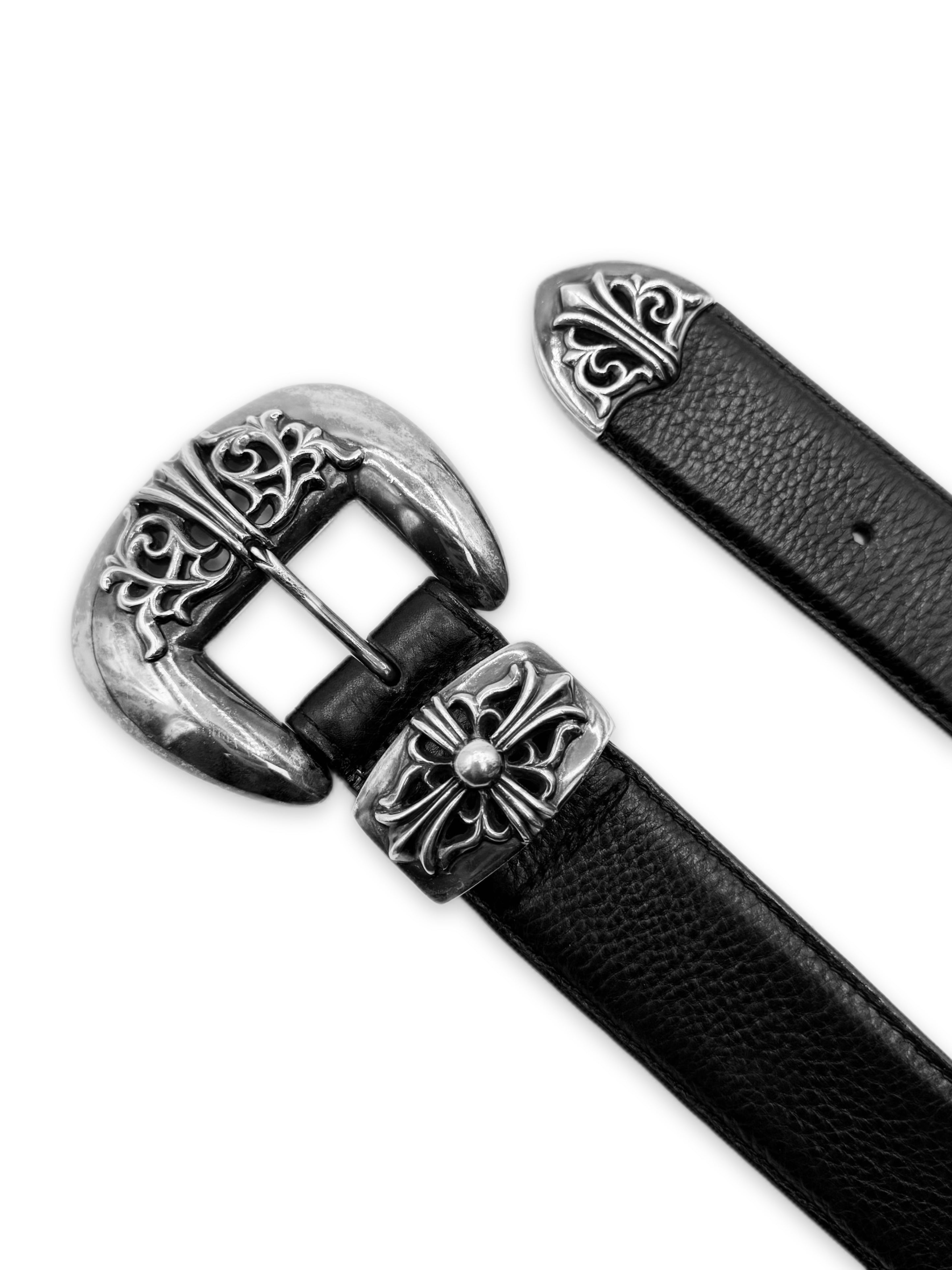 Chrome Hearts 3 Piece Western .925 Silver Leather Belt