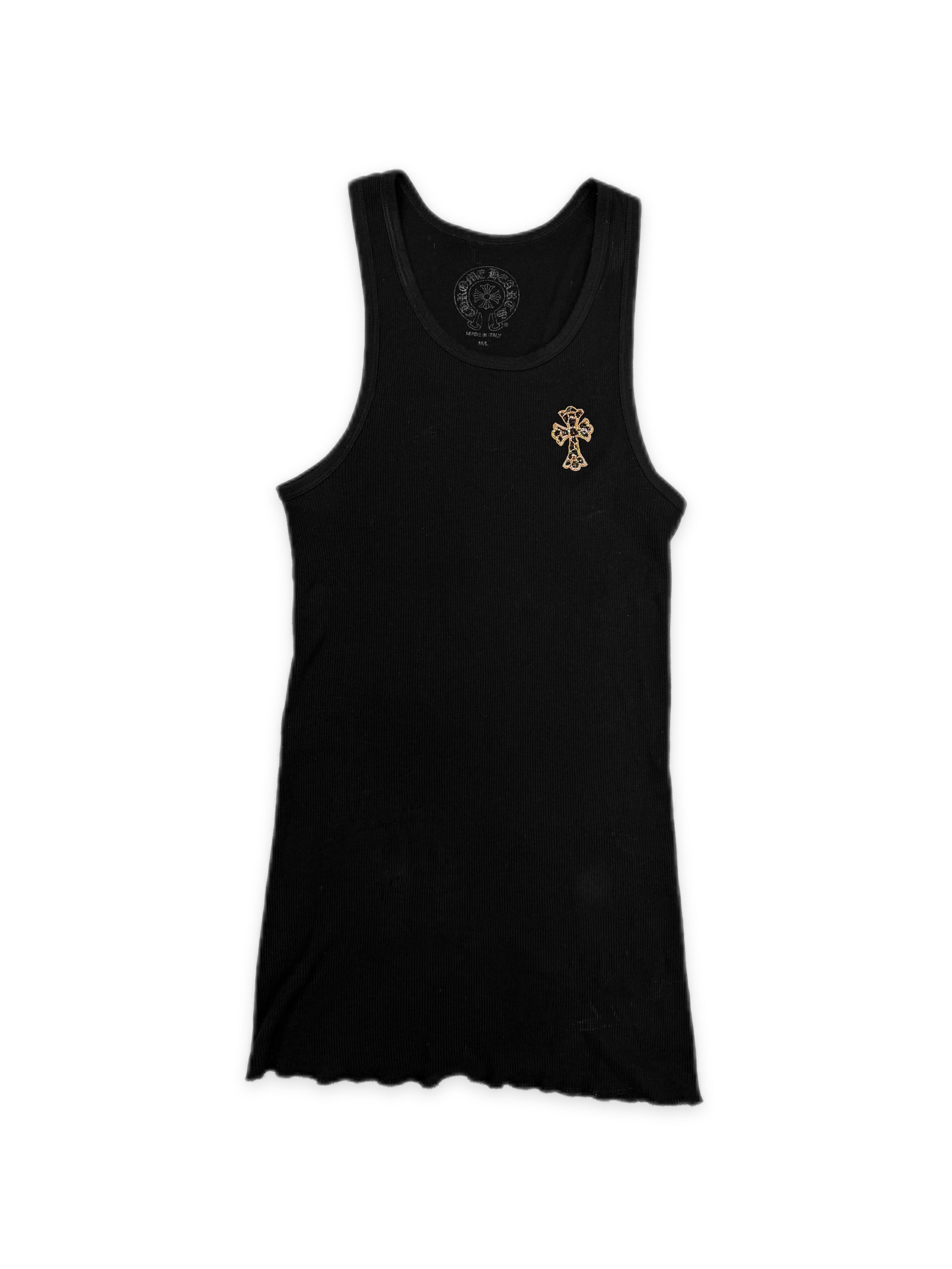 Chrome Hearts Cheetah St Barth Exclusive Beaded Cross Wife Beater Tank-top