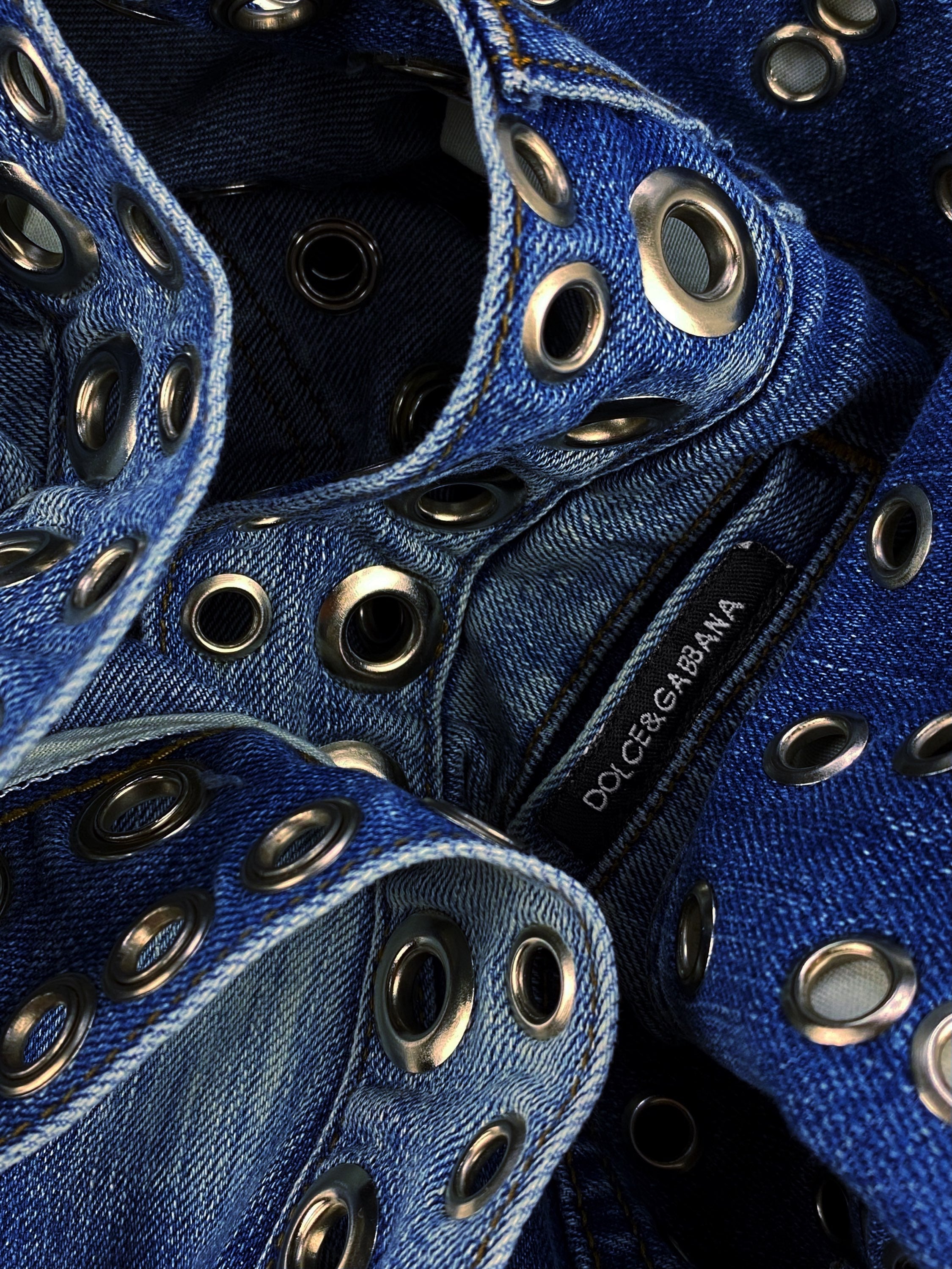 SS06 Dolce &amp; Gabbana ‘Eyelet’ Studded Light Wash Denim