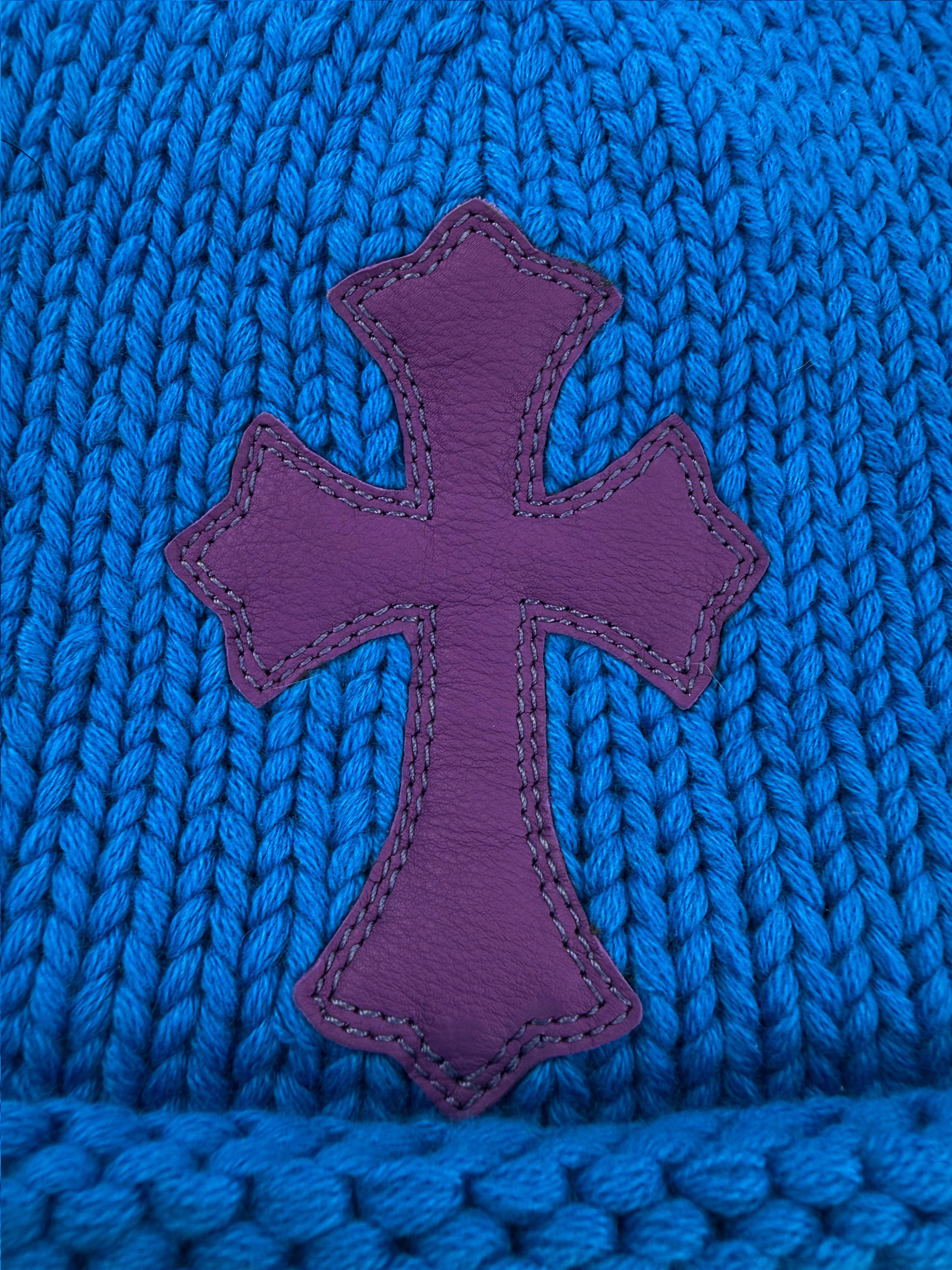 Chrome Hearts Blue / Purple Cross Patch .925 Silver Beanie