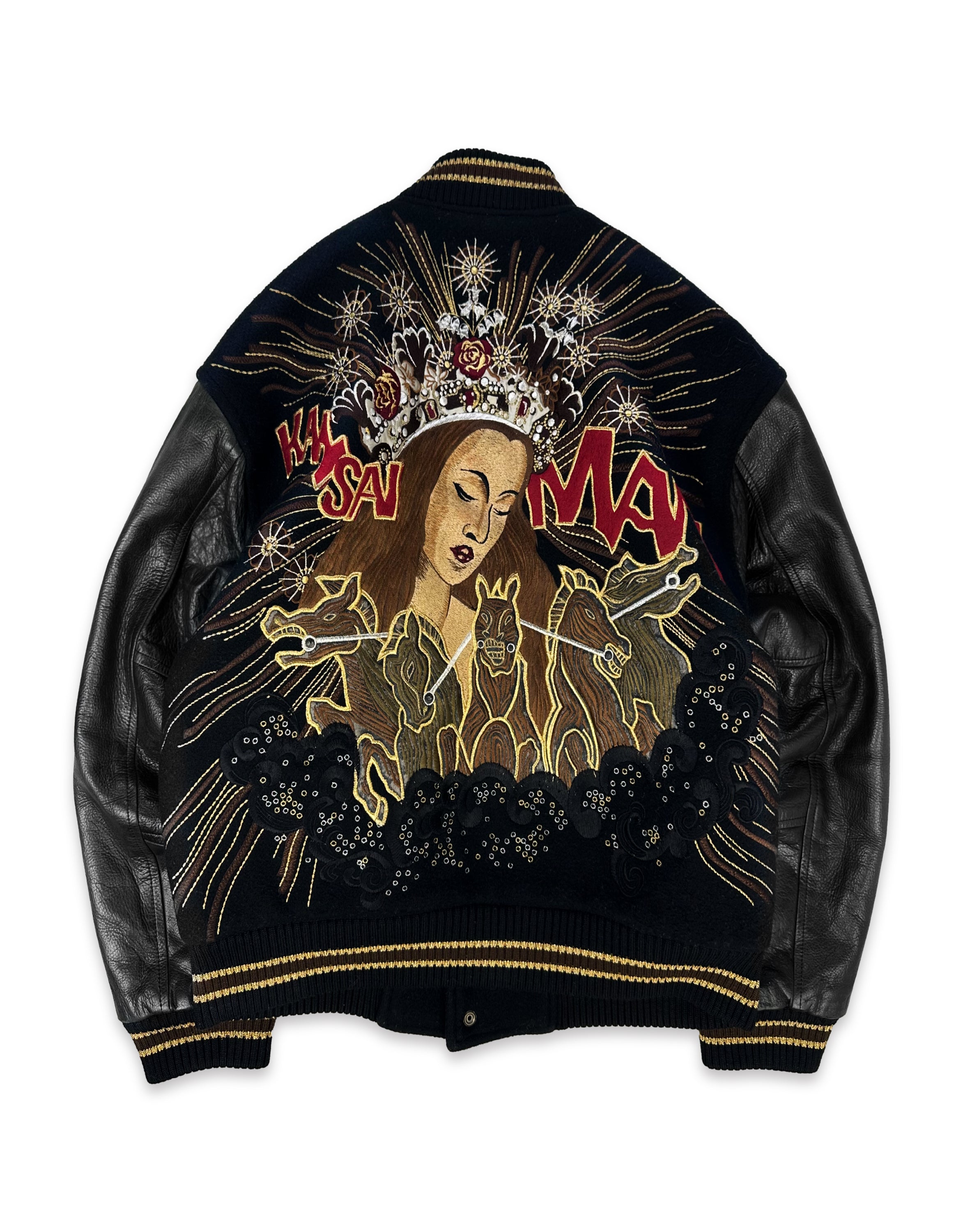 90s Kansai Yamamoto ‘Palpitant’ Embroidered Leather Bomber Jacket