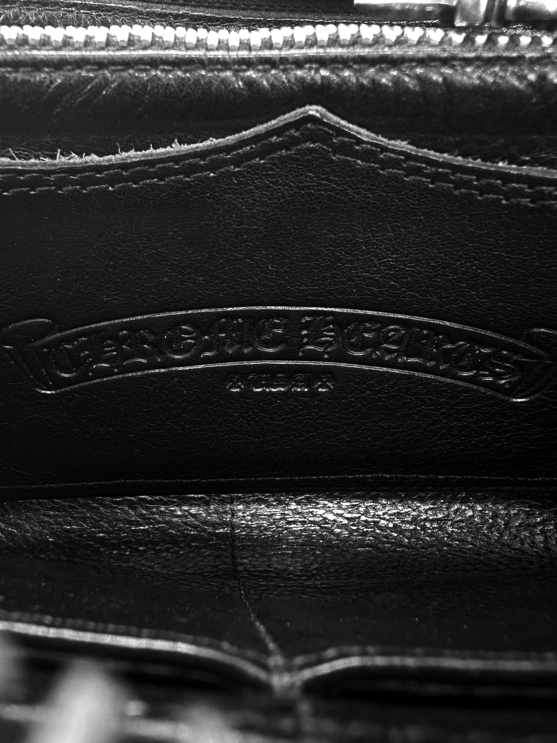 00s Chrome Hearts ‘Triple Cross’ Motif .925 Silver Black Leather Long Wallet