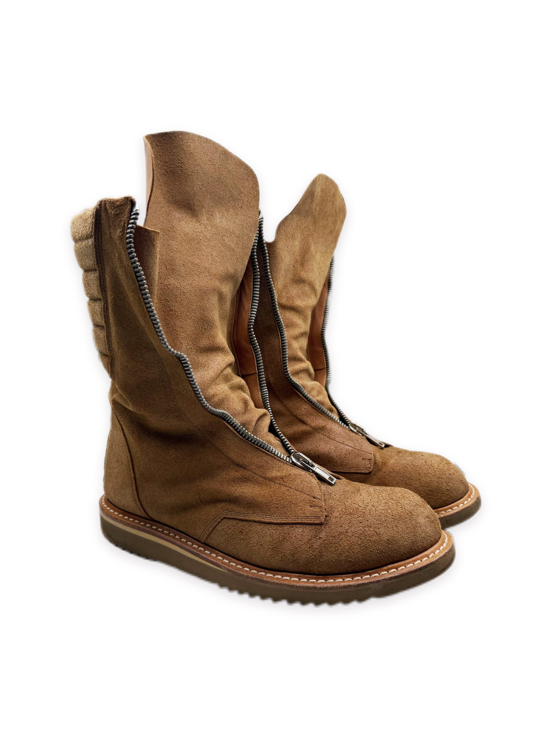 AW11 Rick Owens ‘Mohawk’ Limo Brown Suede Front Zip Hi-top Boots