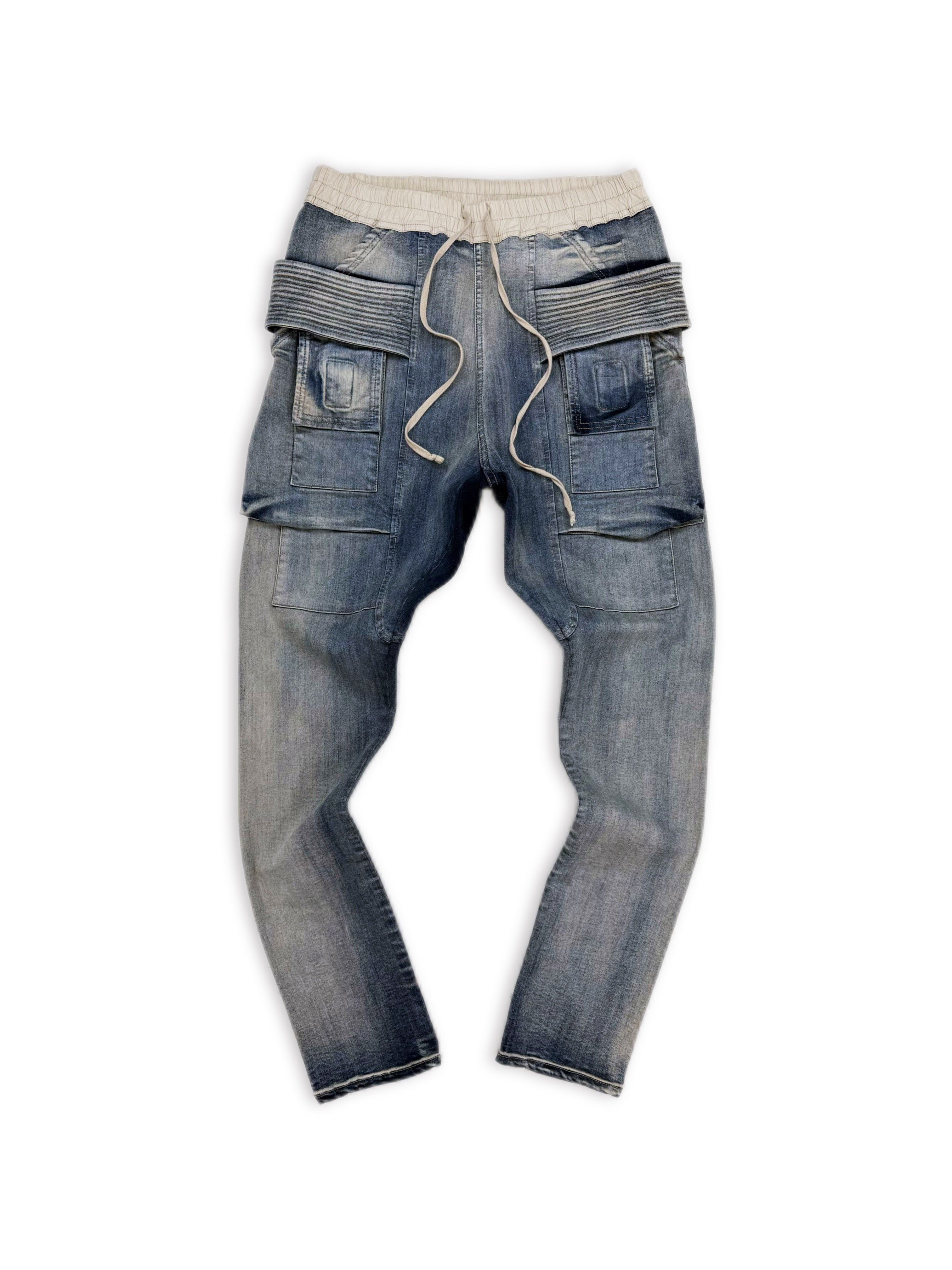 SS19 Rick Owens Hustler Trompe L’Oeil Blue Creatch Cargo Pants