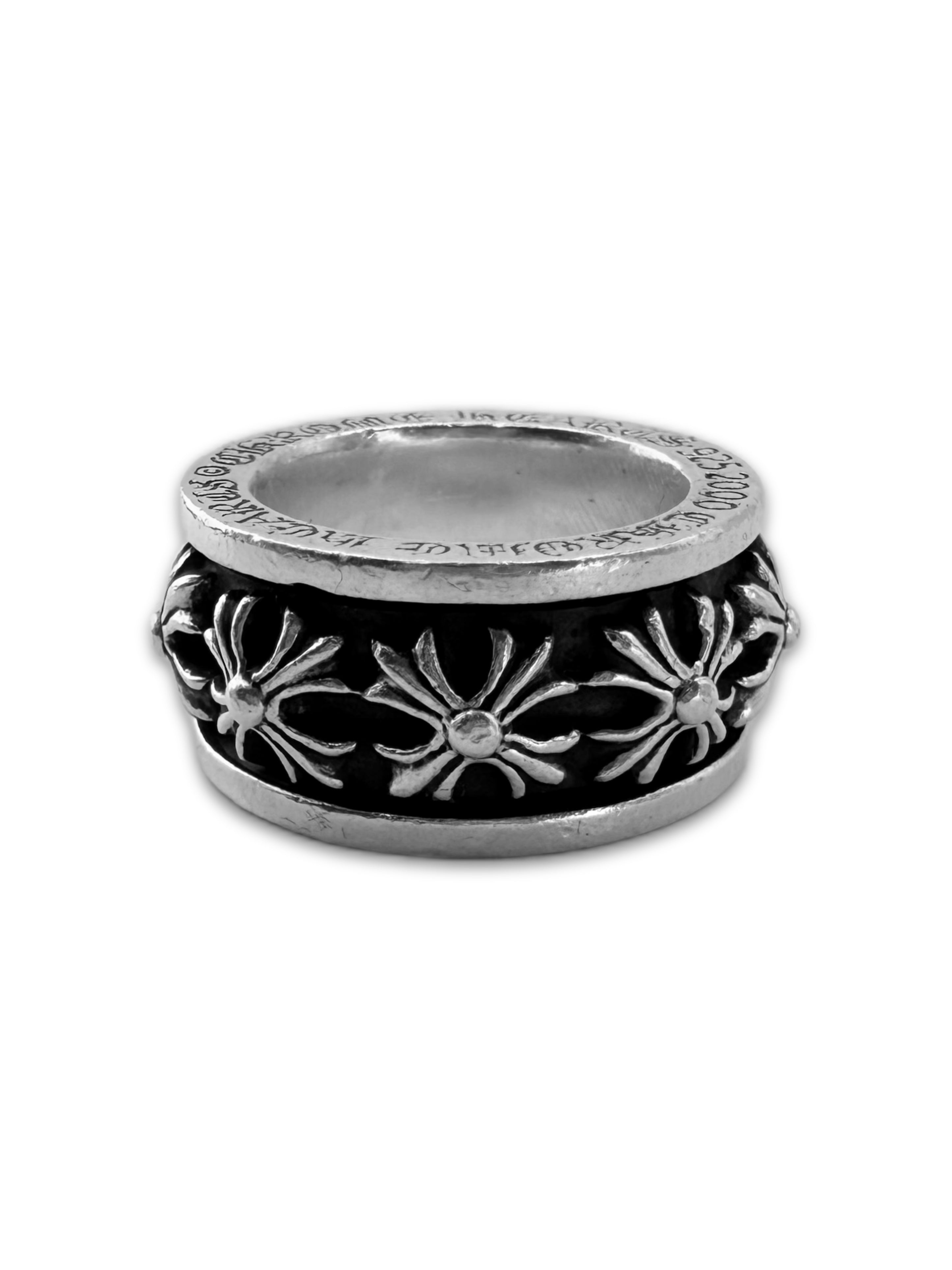Chrome Hearts Cross Plus Spinner .925 Silver Etched Ring