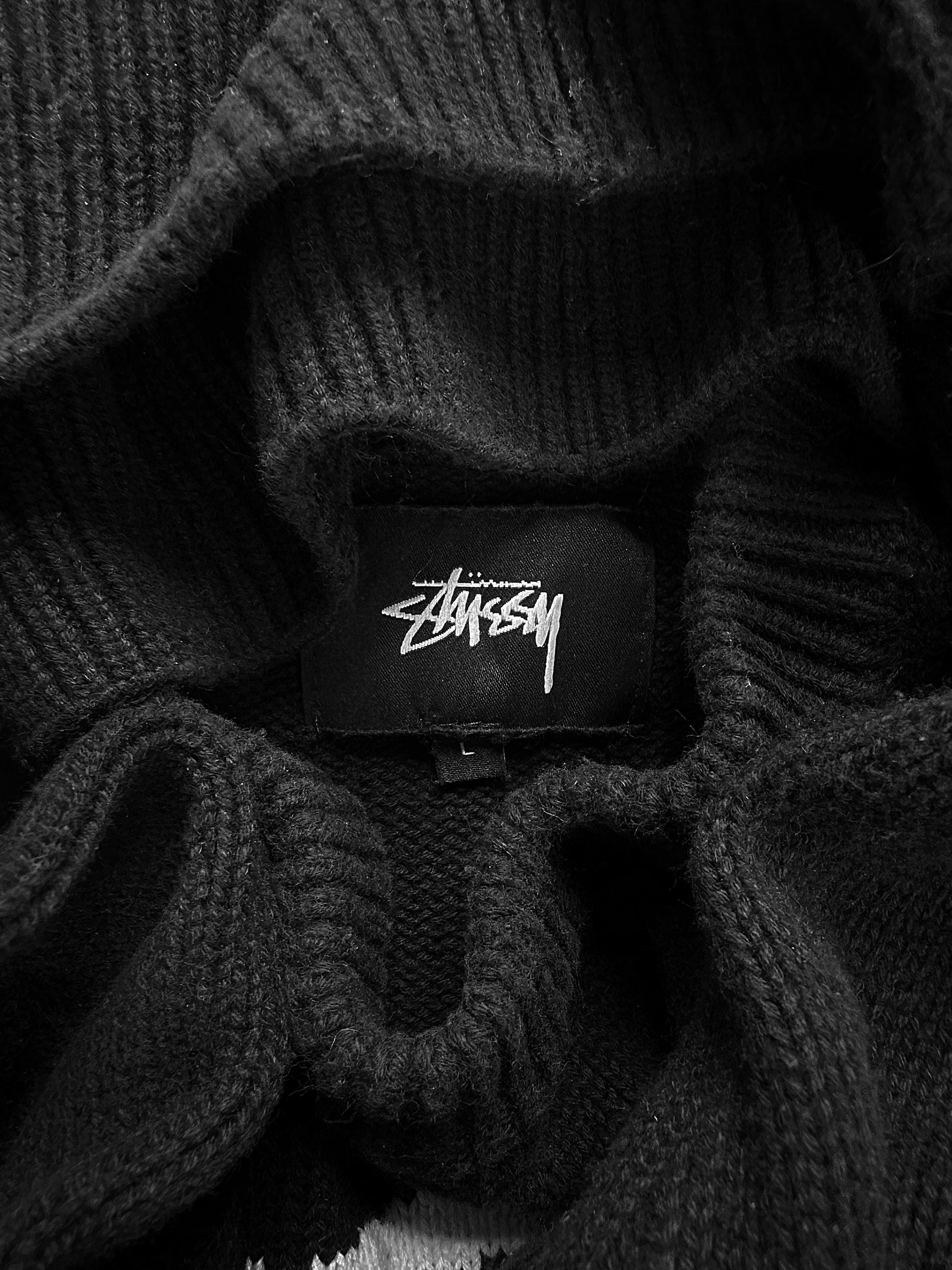 AW22 Stüssy Curly ‘S’ Logo Black Heavy Weight Knitted Sweater