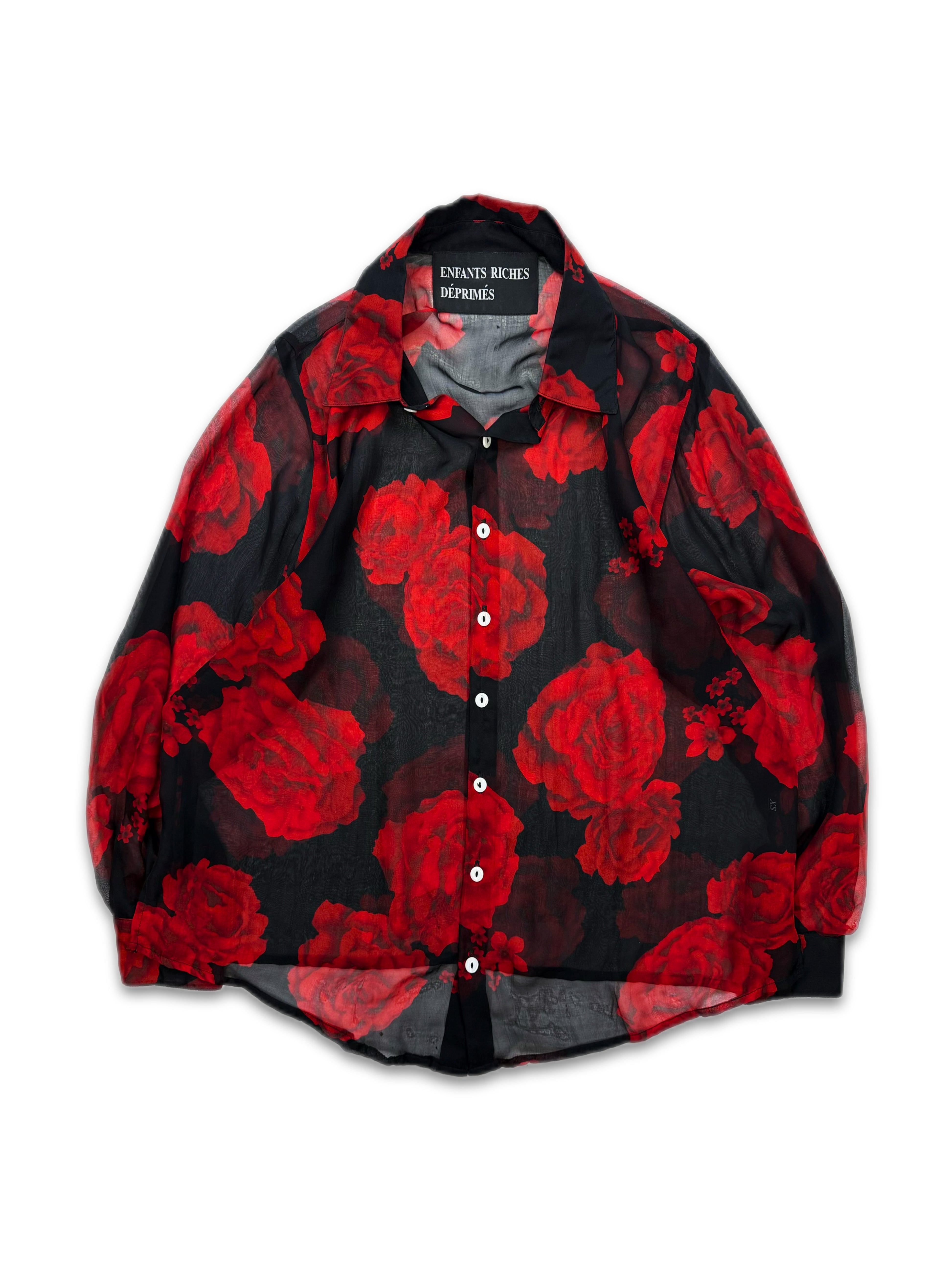Enfants Riches Deprimes Silk ‘Roses’ Sheer Long Sleeve Button Up