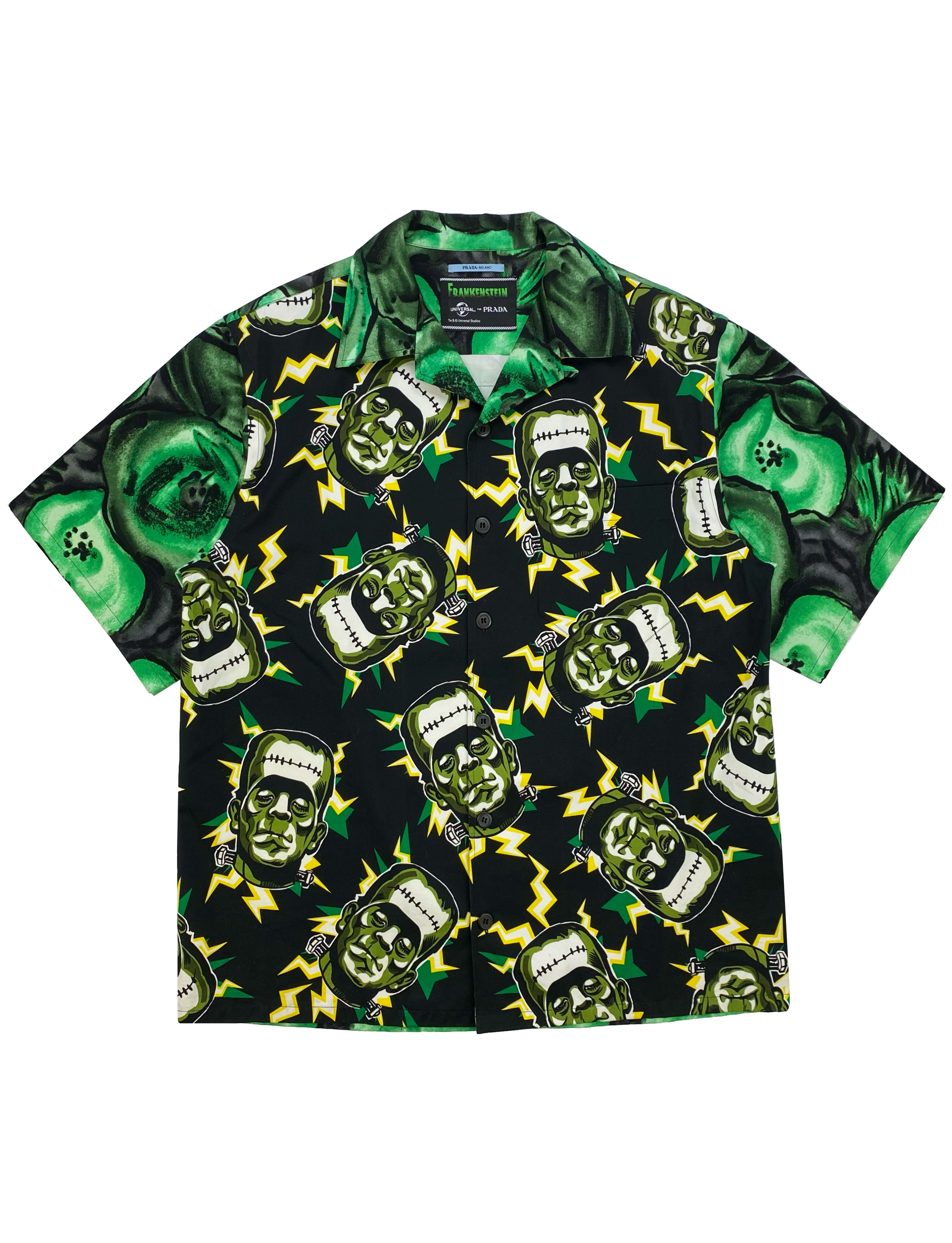 FW19 Prada “Frankenstein” Full Print Camp Collar Button Up