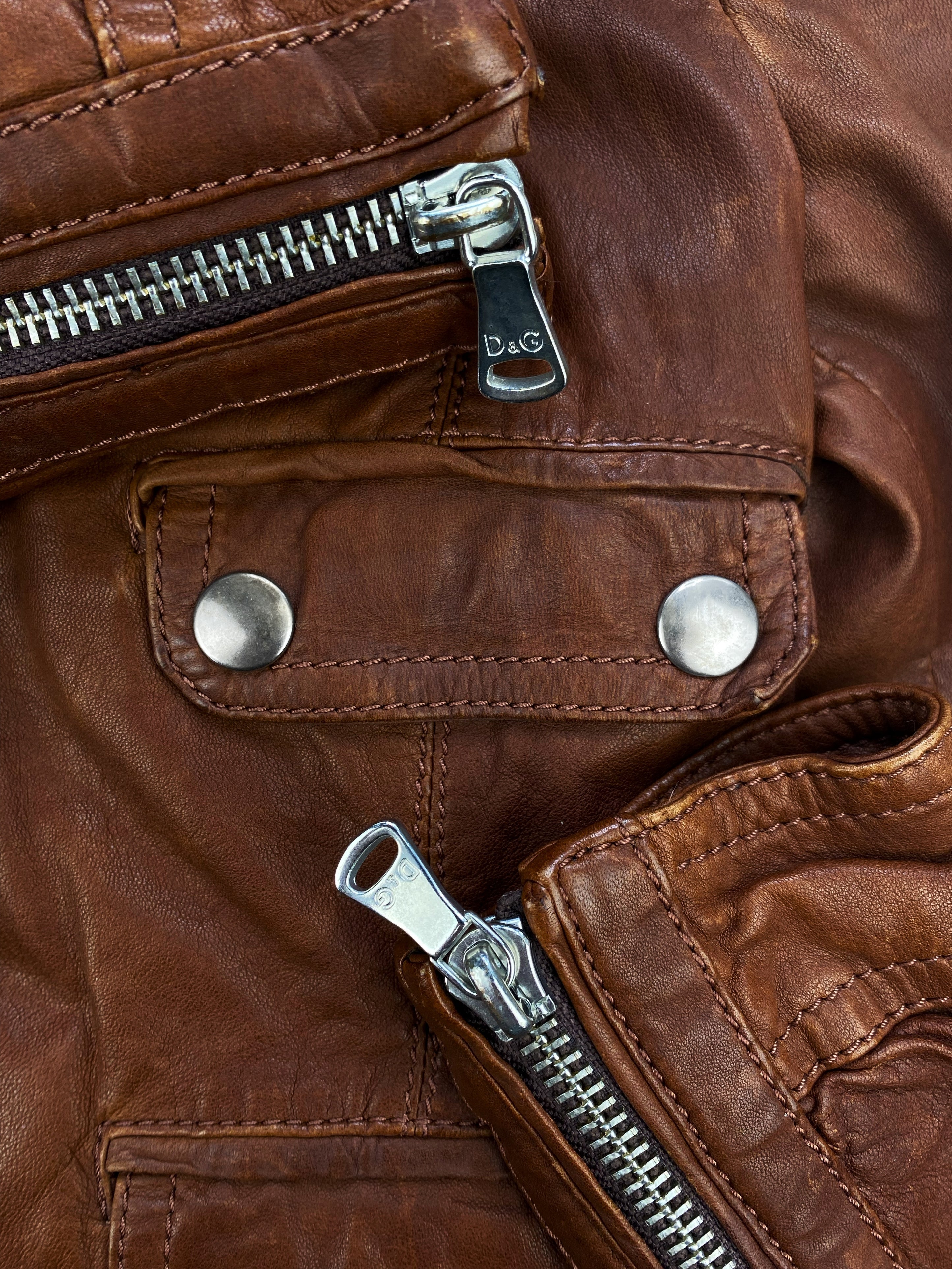 Dolce & Gabbana Leather Metallic Multi Pocket Cargo Jacket