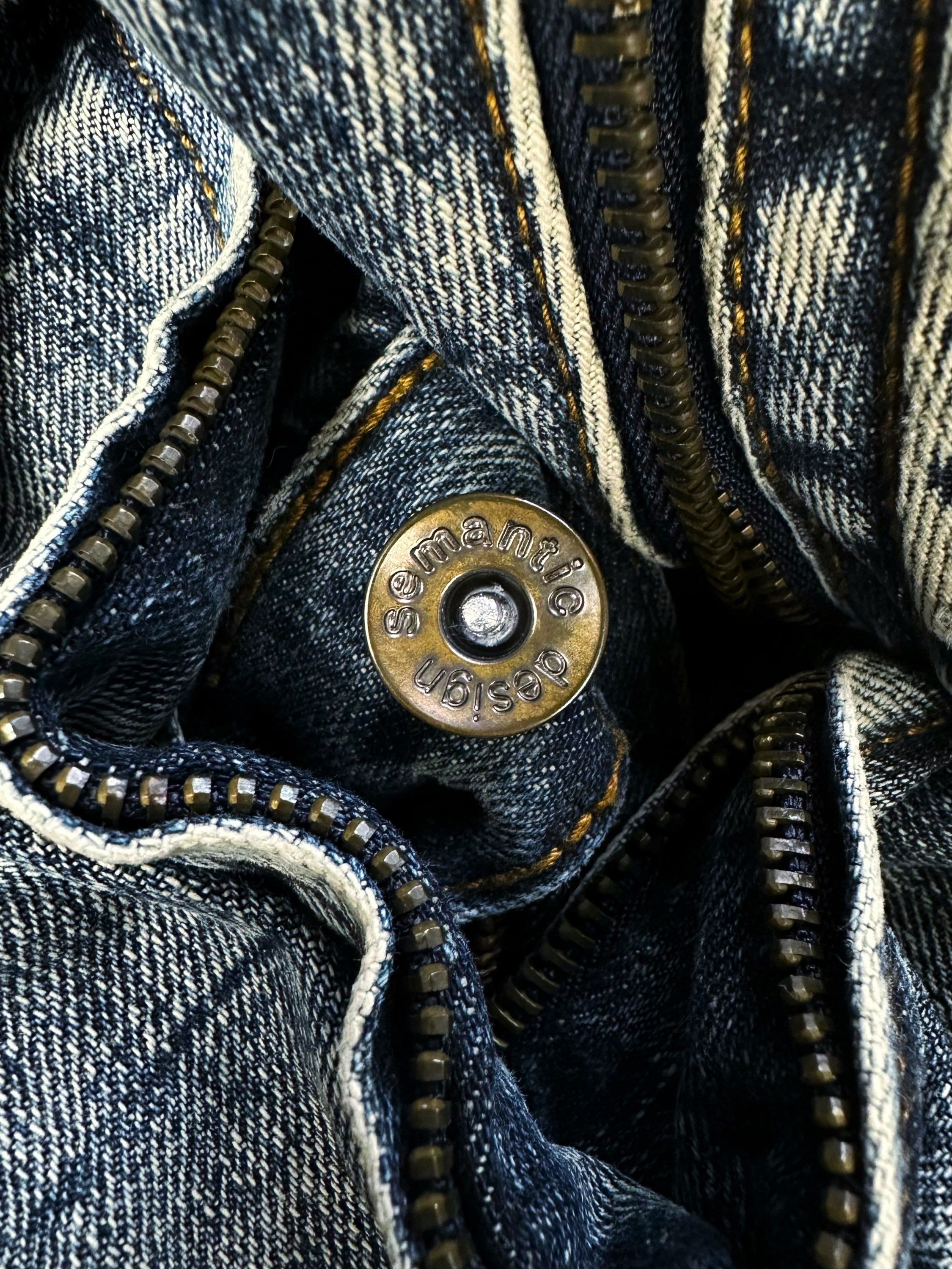 Semantic Design Blue Light Wash Distressed Cargo Denim