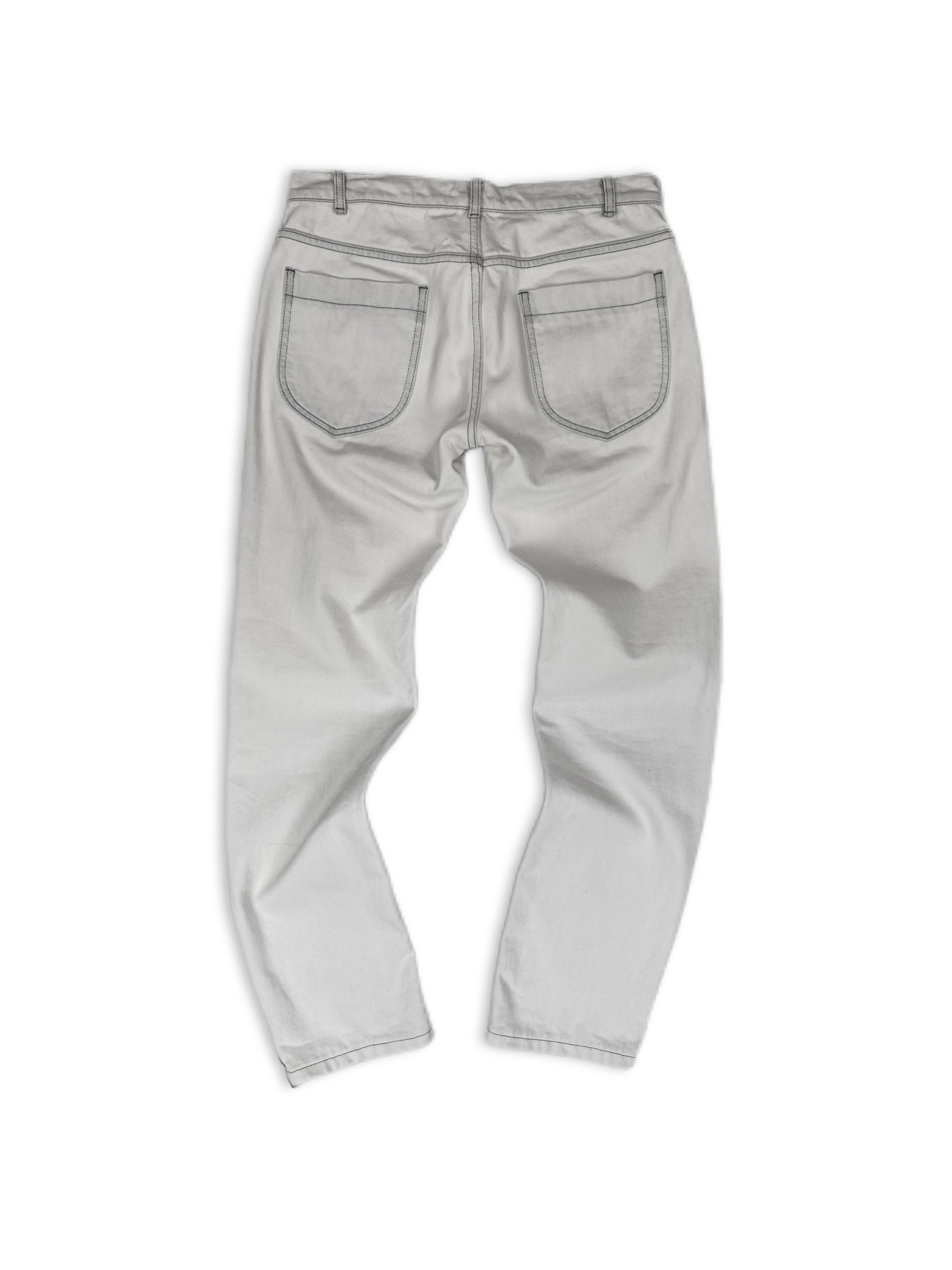 Maison Margiela White Slim Cut Contrast Stitch Denim