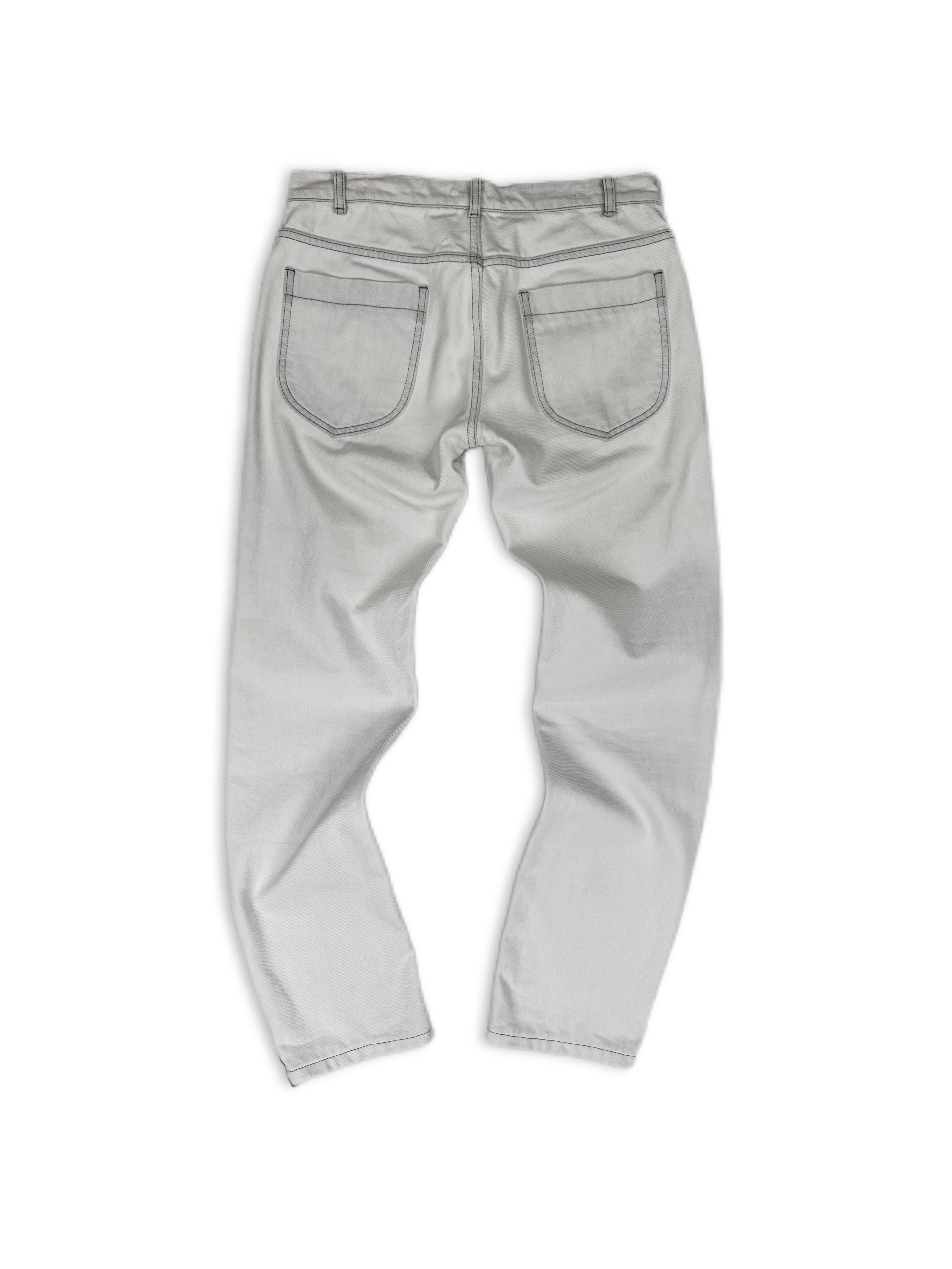 Maison Margiela White Slim Cut Contrast Stitch Denim