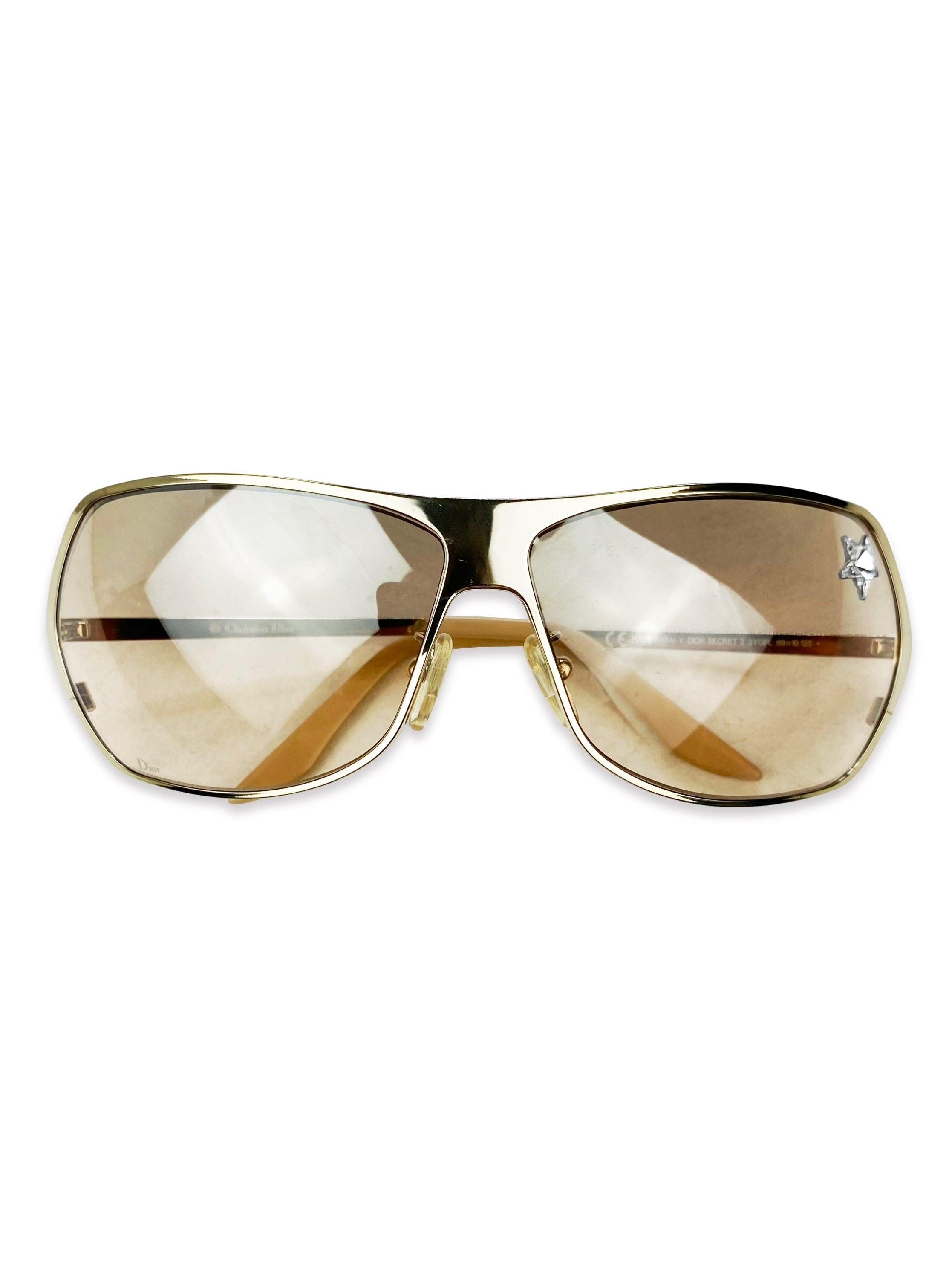 2000’s Dior Star Bejewelled Warm Tint Metallic Aviator Sunglasses